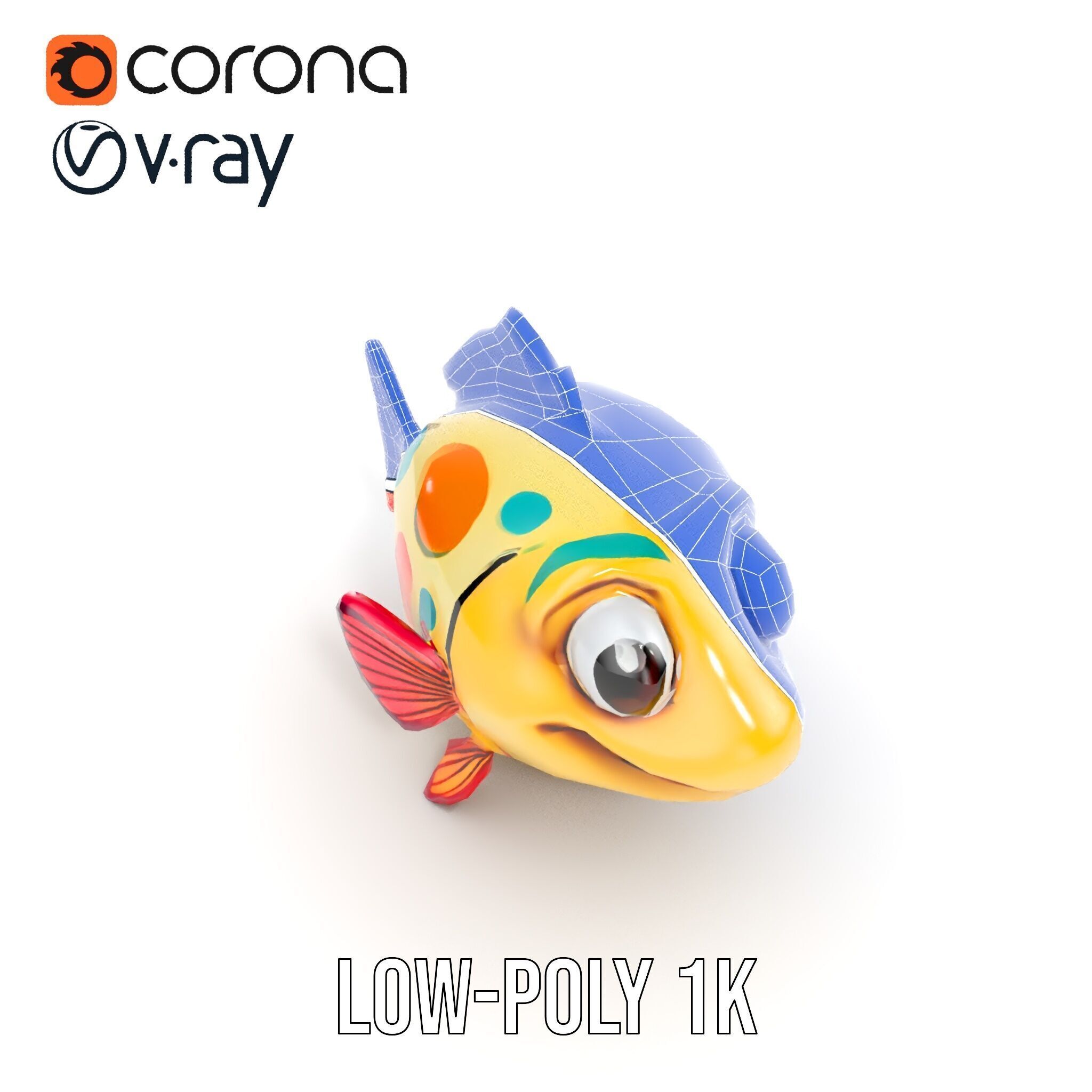 Animated Cartoon Fish Model Pack with Colorful Spots Low-poly 3D model_27