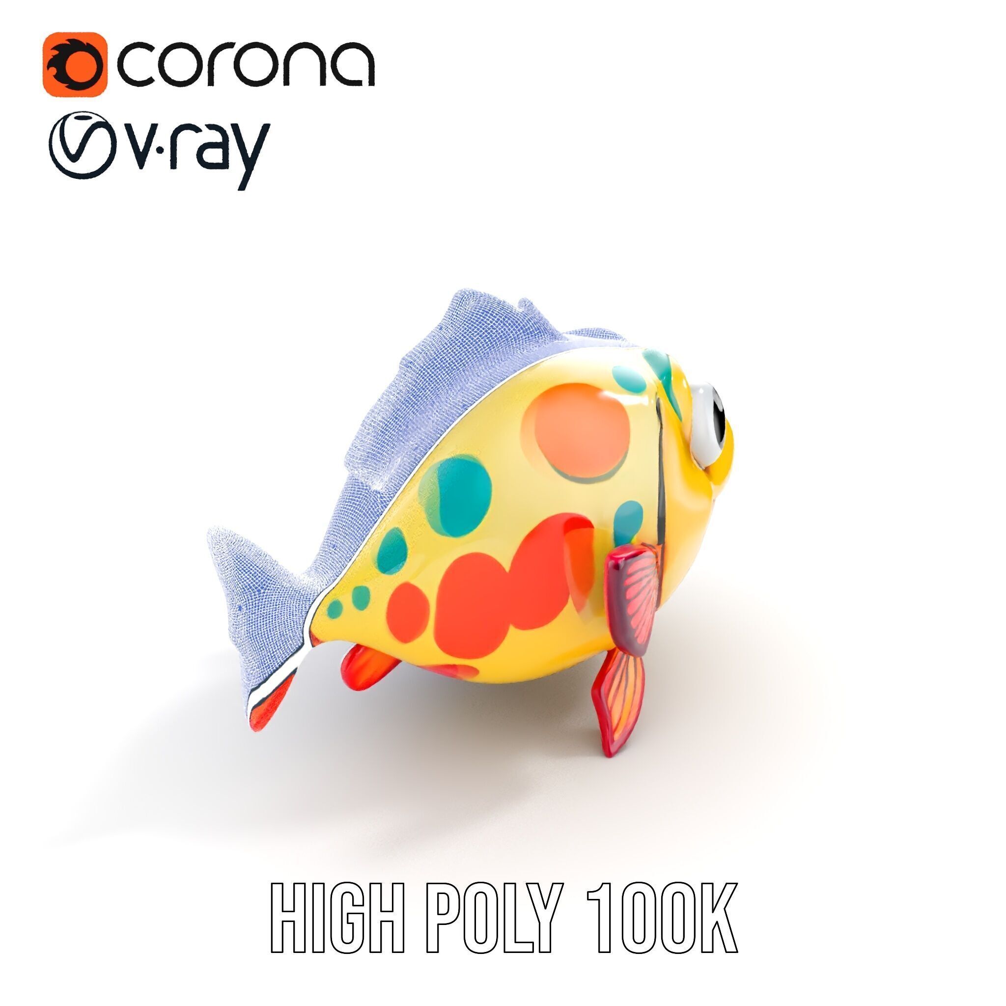 Animated Cartoon Fish Model Pack with Colorful Spots Low-poly 3D model_31