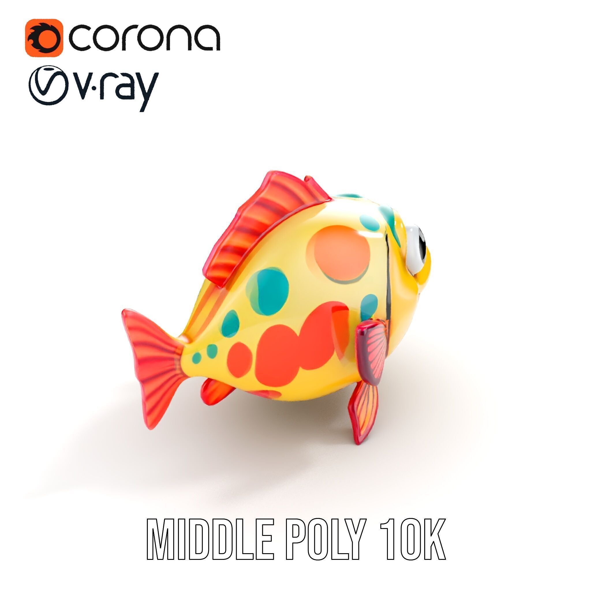 Animated Cartoon Fish Model Pack with Colorful Spots Low-poly 3D model_7