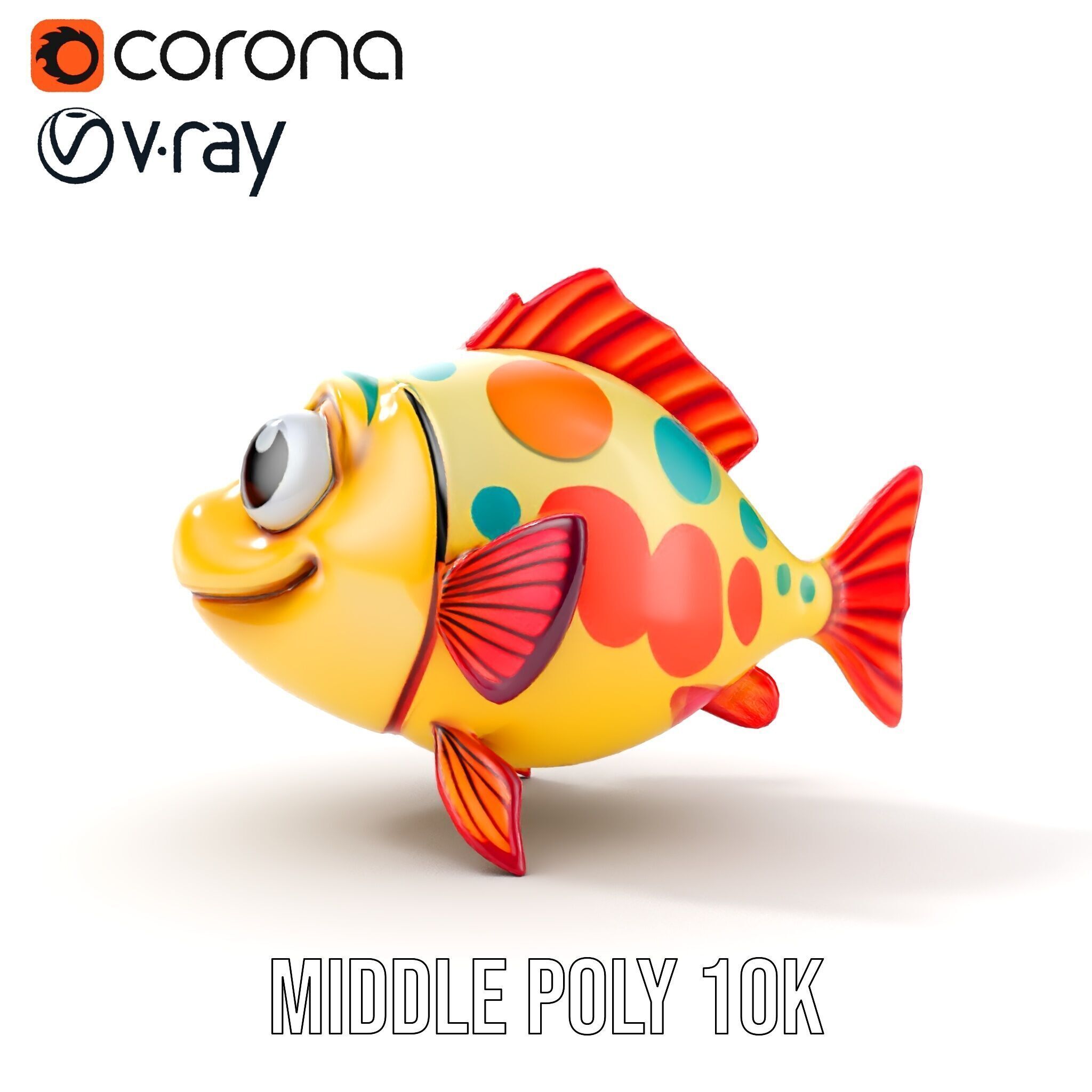 Animated Cartoon Fish Model Pack with Colorful Spots Low-poly 3D model_16