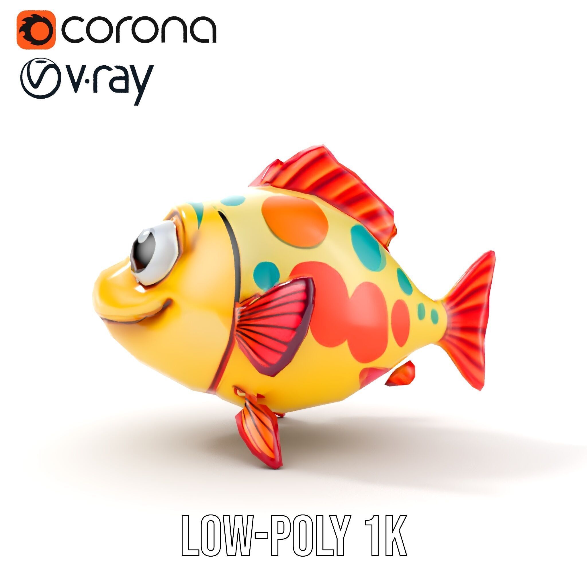 Animated Cartoon Fish Model Pack with Colorful Spots Low-poly 3D model_22