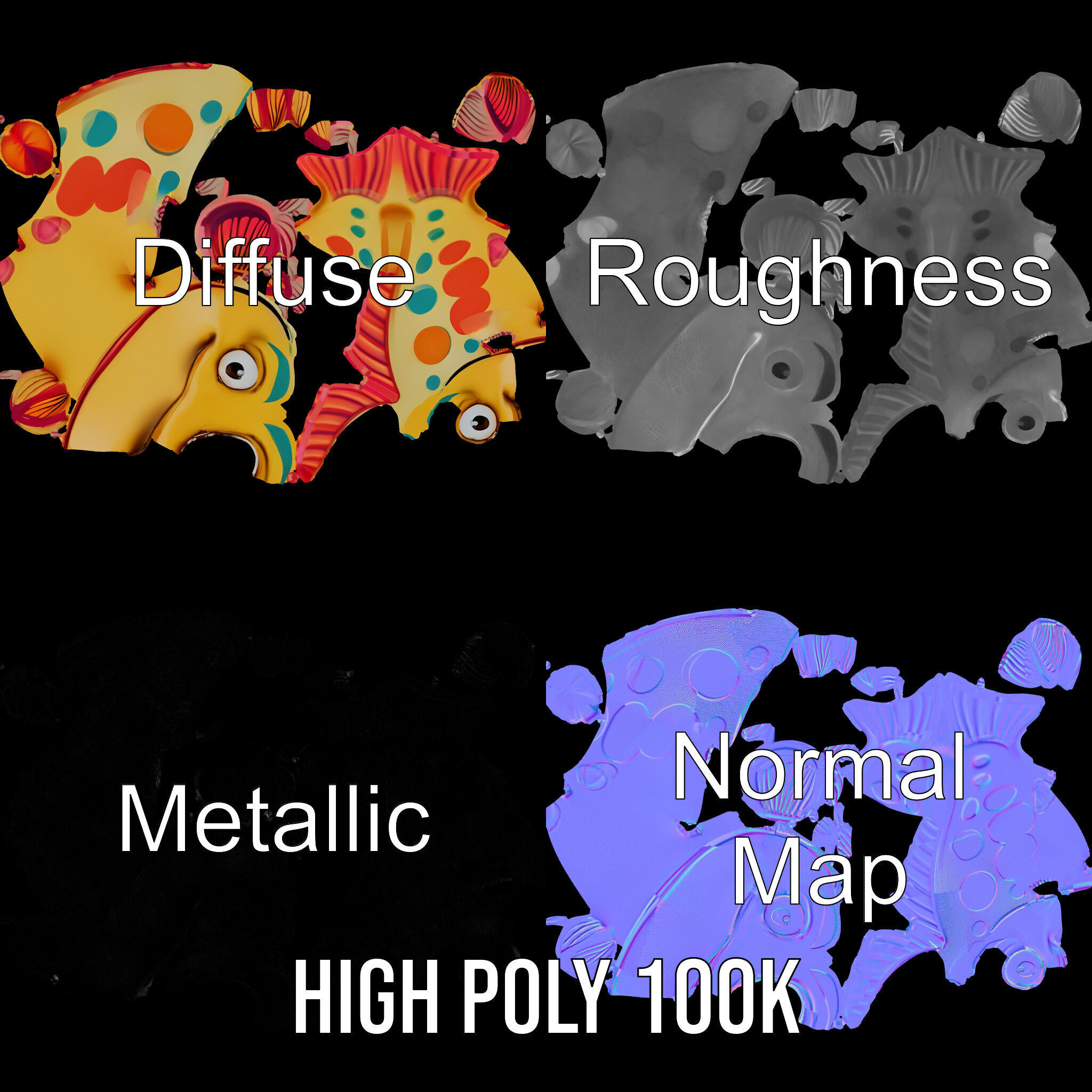 Animated Cartoon Fish Model Pack with Colorful Spots Low-poly 3D model_4