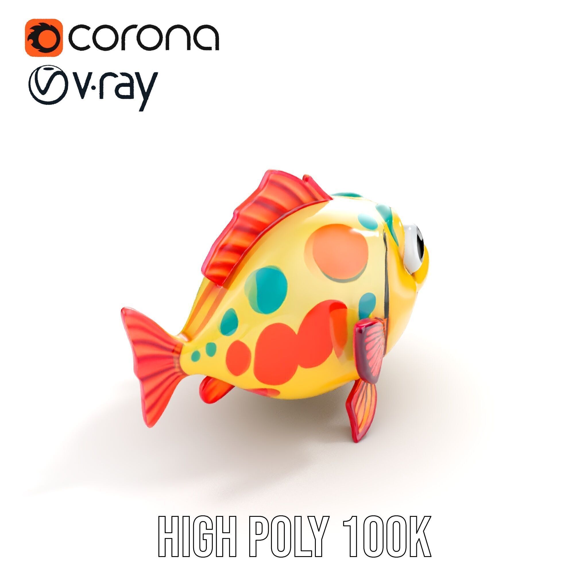 Animated Cartoon Fish Model Pack with Colorful Spots Low-poly 3D model_25