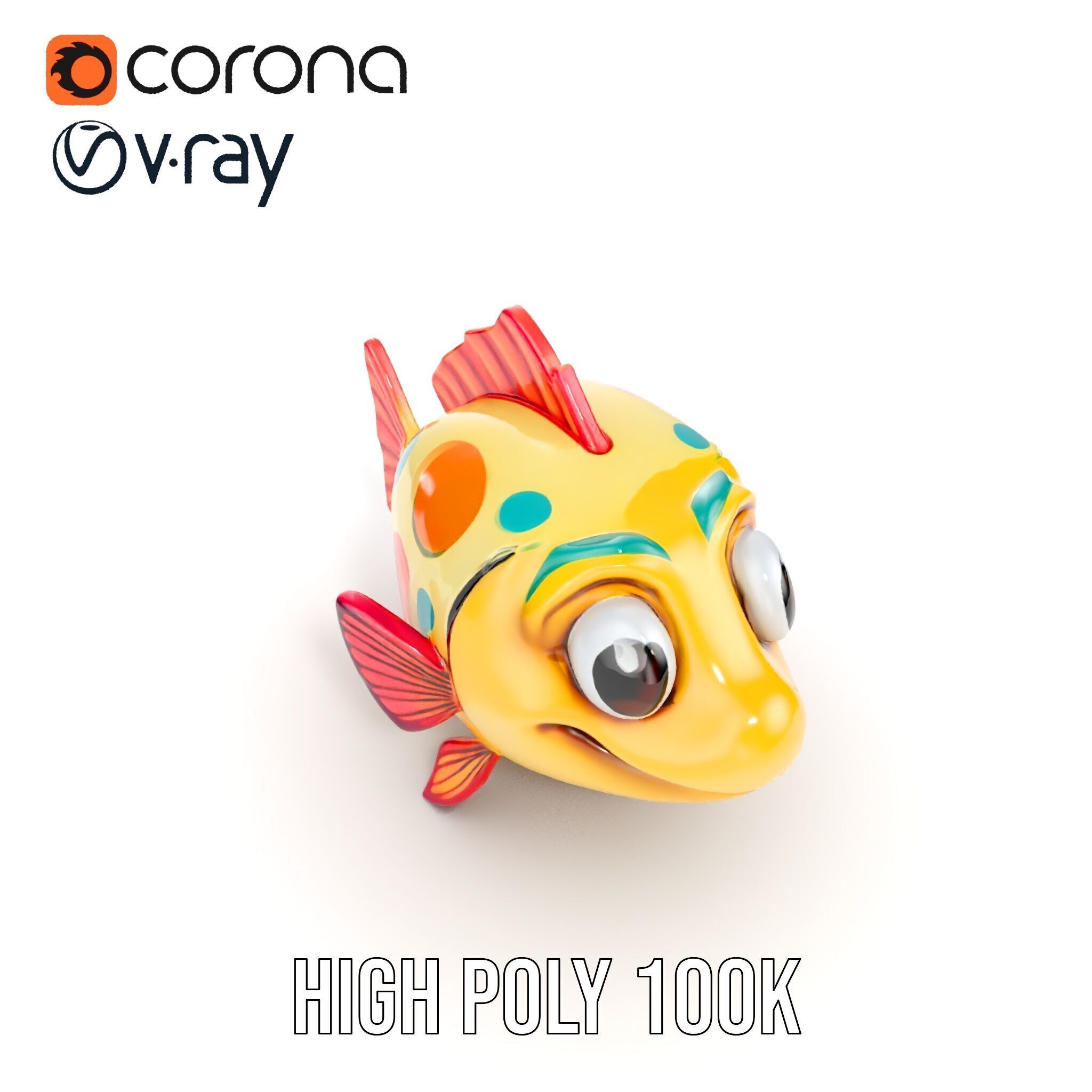 Animated Cartoon Fish Model Pack with Colorful Spots Low-poly 3D model_20
