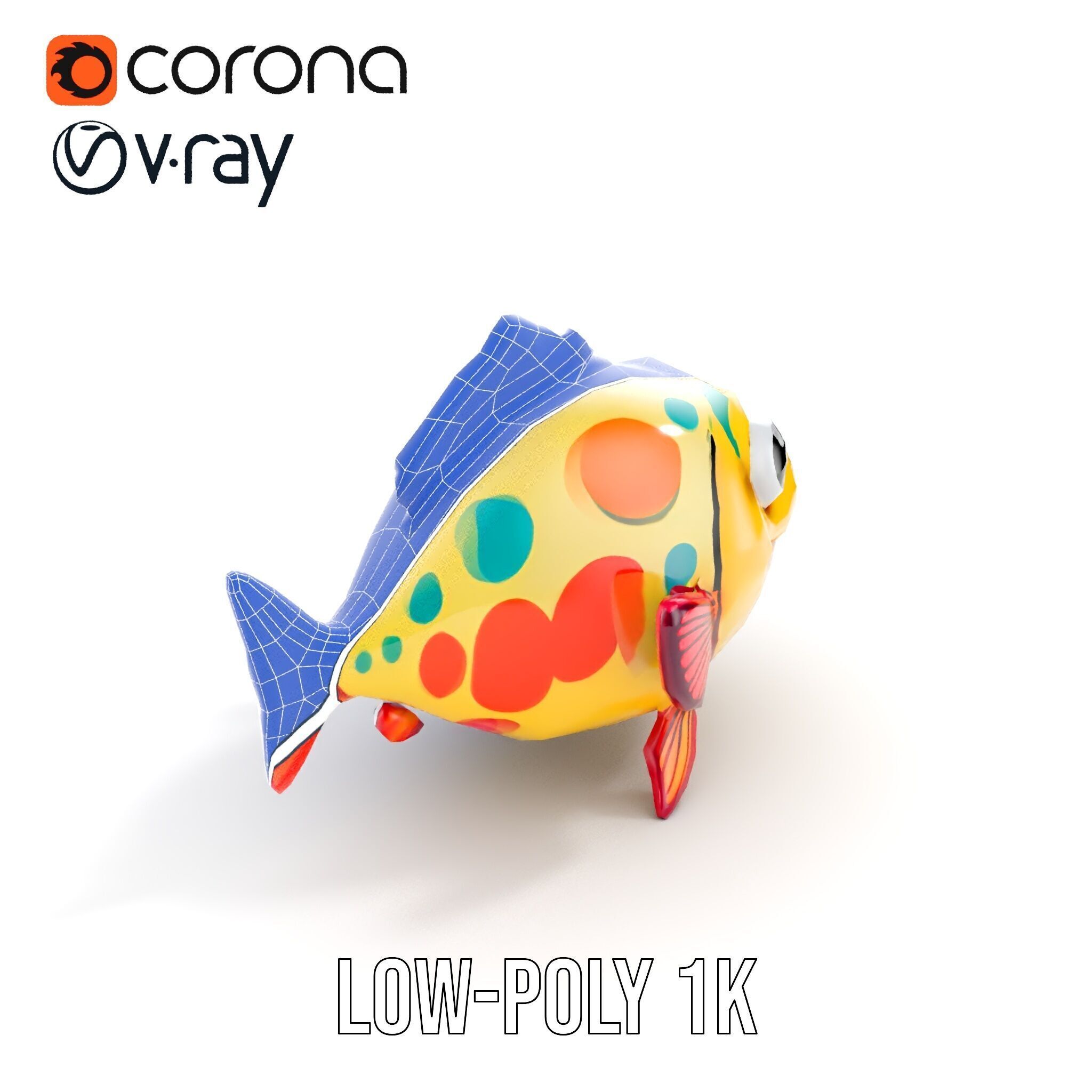 Animated Cartoon Fish Model Pack with Colorful Spots Low-poly 3D model_19