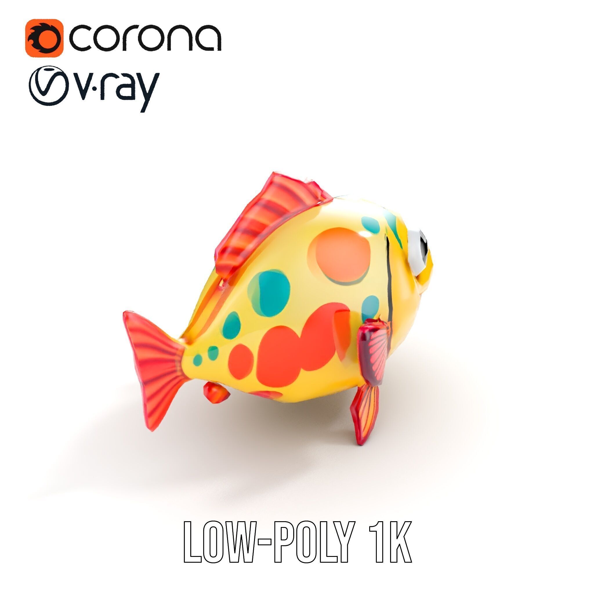 Animated Cartoon Fish Model Pack with Colorful Spots Low-poly 3D model_24