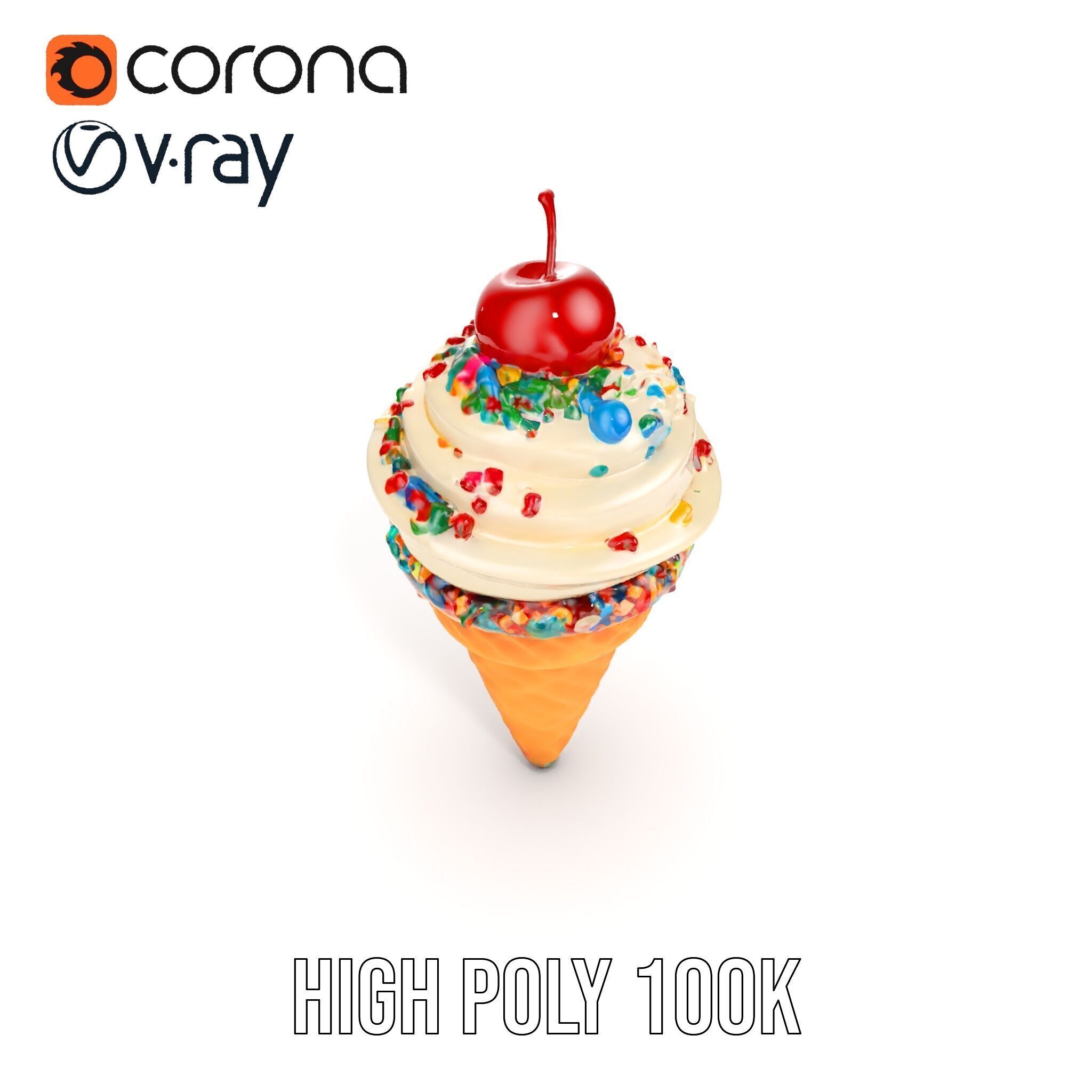 Ice Cream Cone with Sprinkles and Cherry Model Pack Low-poly 3D model_35
