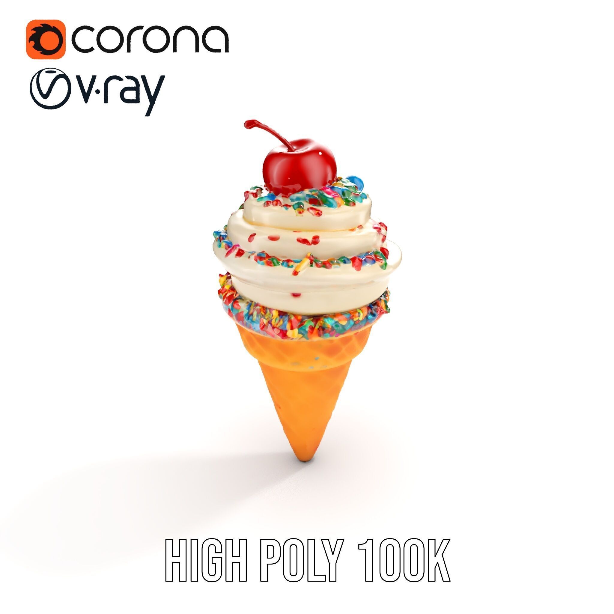 Ice Cream Cone with Sprinkles and Cherry Model Pack Low-poly 3D model_21