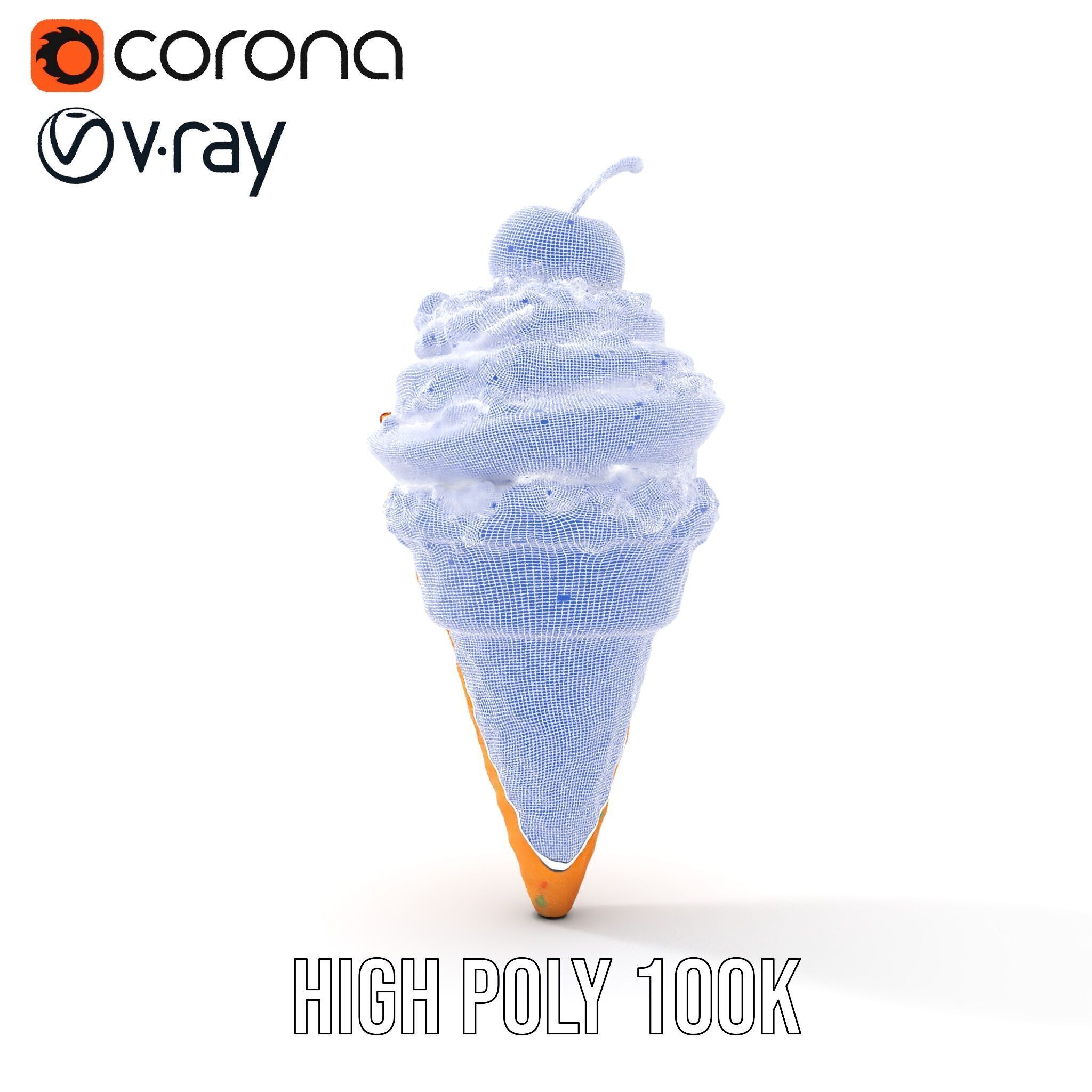 Ice Cream Cone with Sprinkles and Cherry Model Pack Low-poly 3D model_38