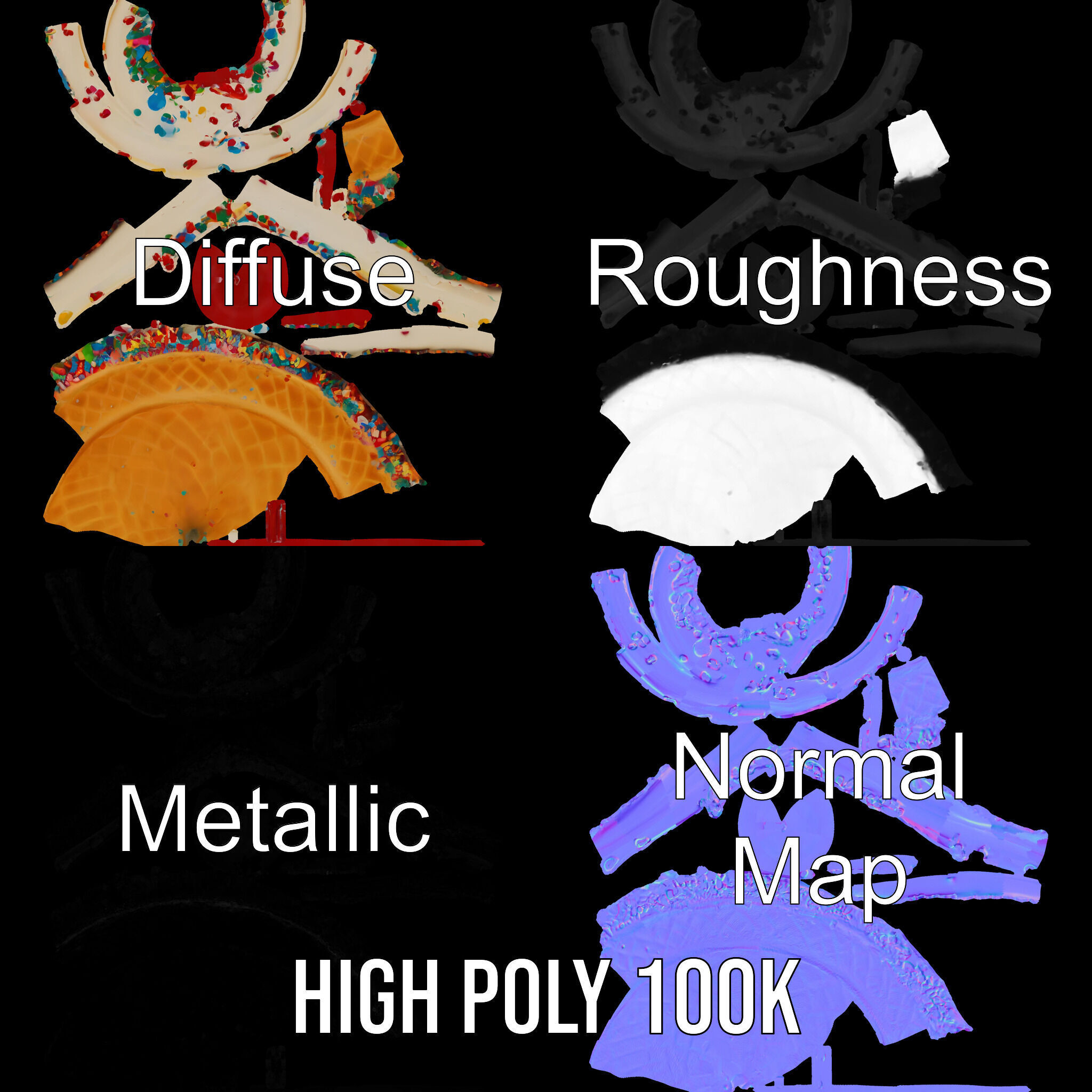 Ice Cream Cone with Sprinkles and Cherry Model Pack Low-poly 3D model_3