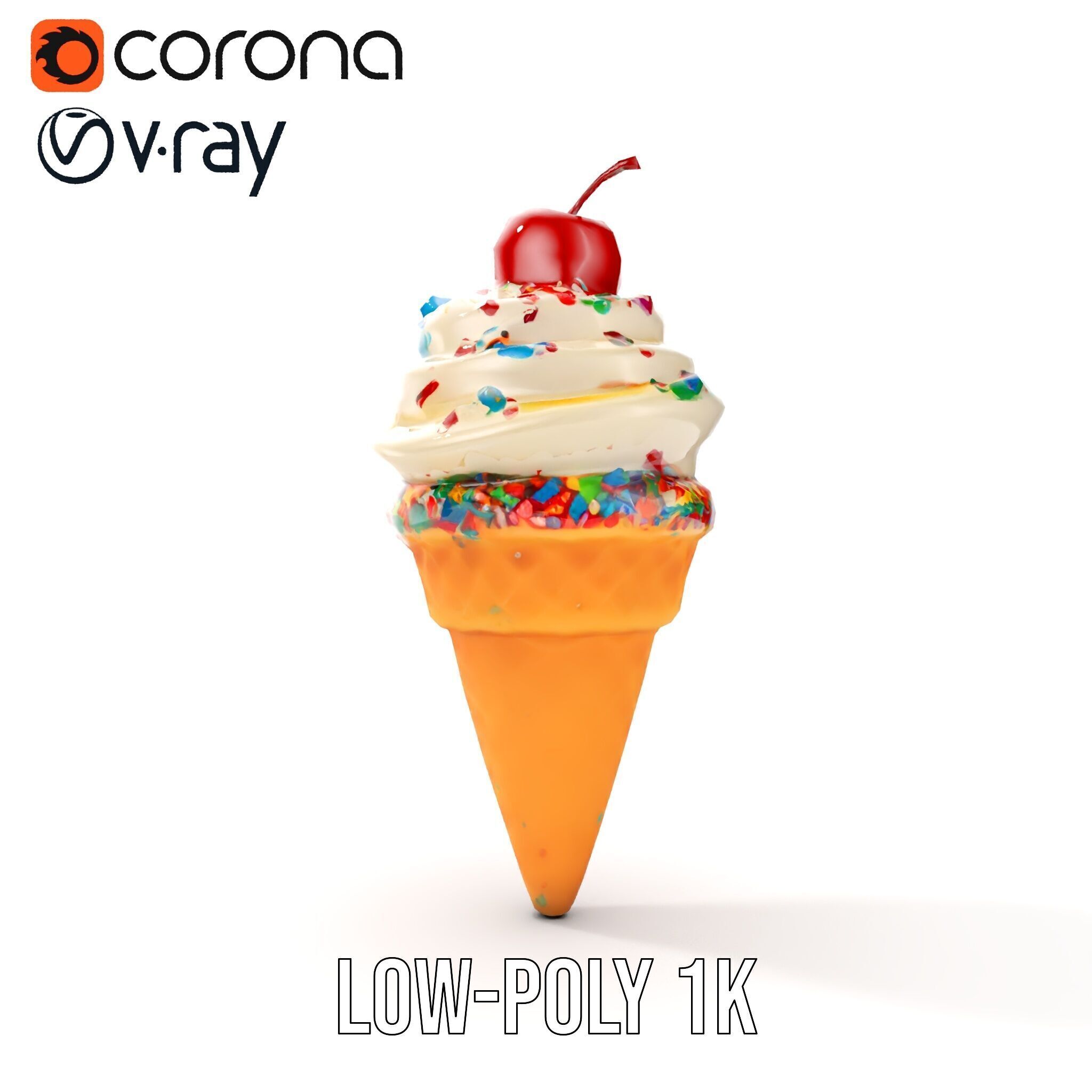 Ice Cream Cone with Sprinkles and Cherry Model Pack Low-poly 3D model_10
