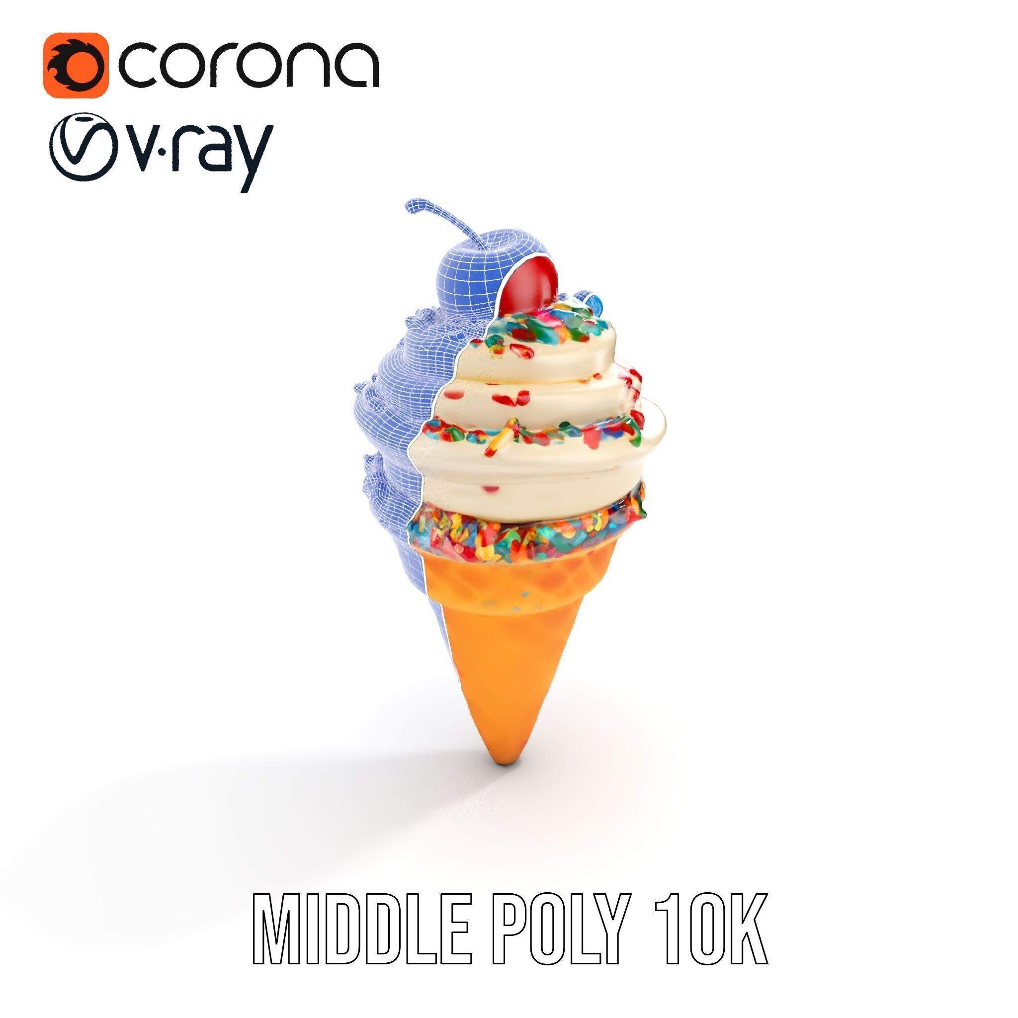 Ice Cream Cone with Sprinkles and Cherry Model Pack Low-poly 3D model_19