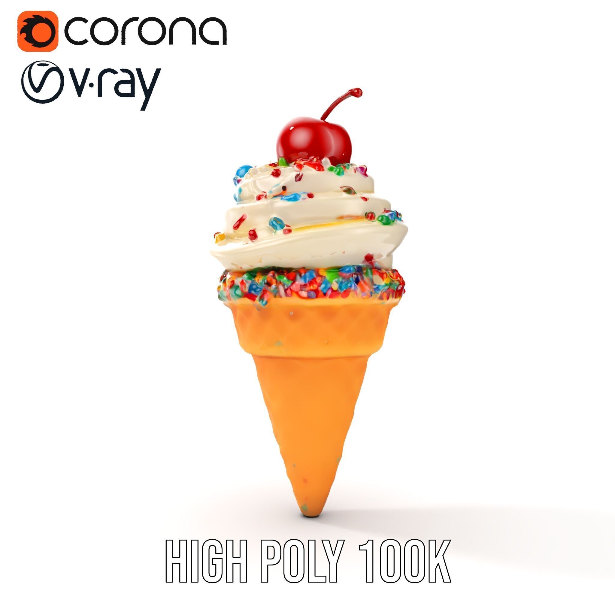 Ice Cream Cone with Sprinkles and Cherry Model Pack Low-poly 3D model_32