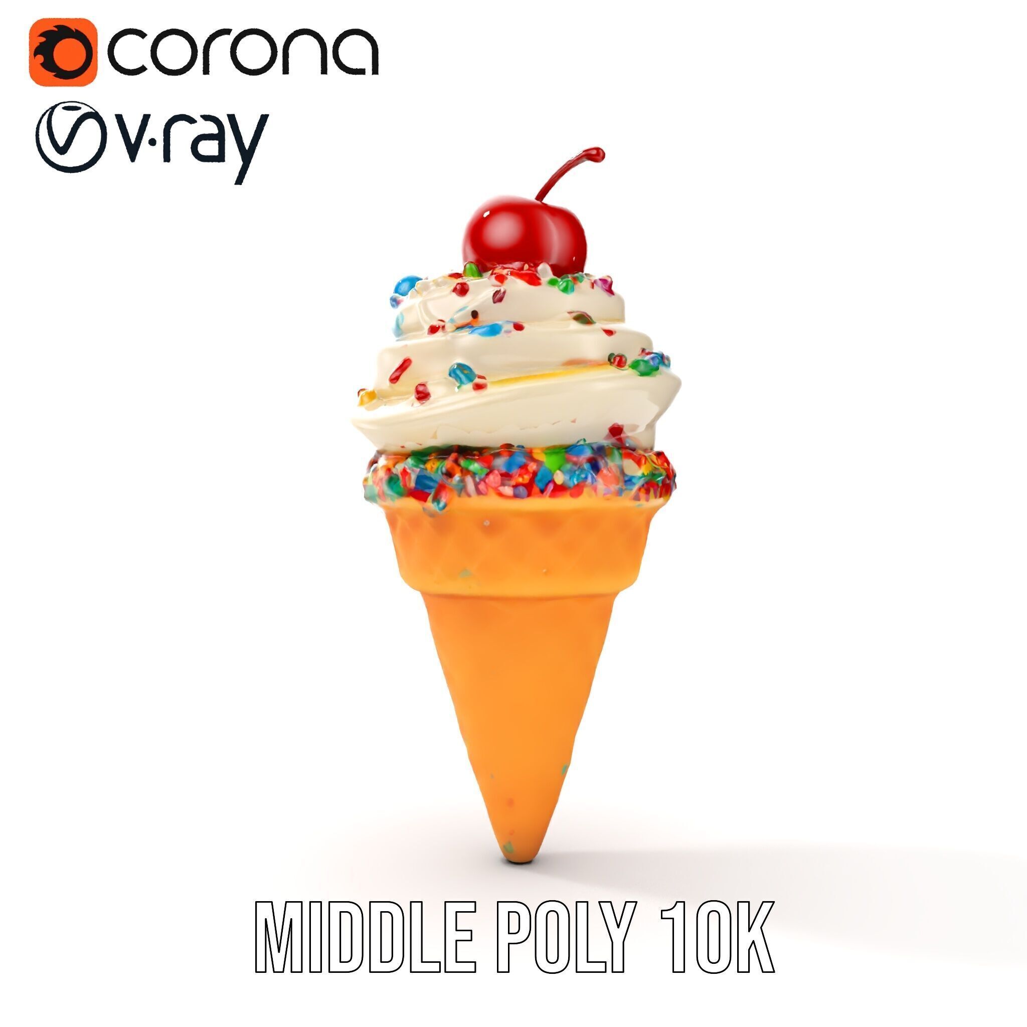 Ice Cream Cone with Sprinkles and Cherry Model Pack Low-poly 3D model_9