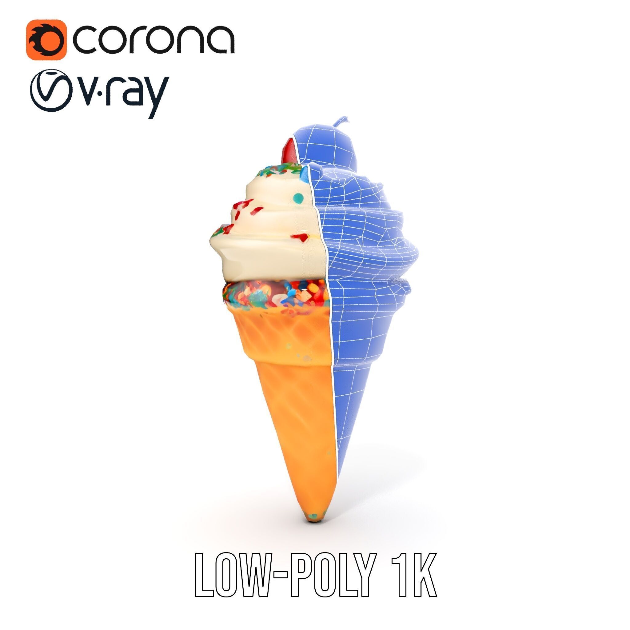 Ice Cream Cone with Sprinkles and Cherry Model Pack Low-poly 3D model_23