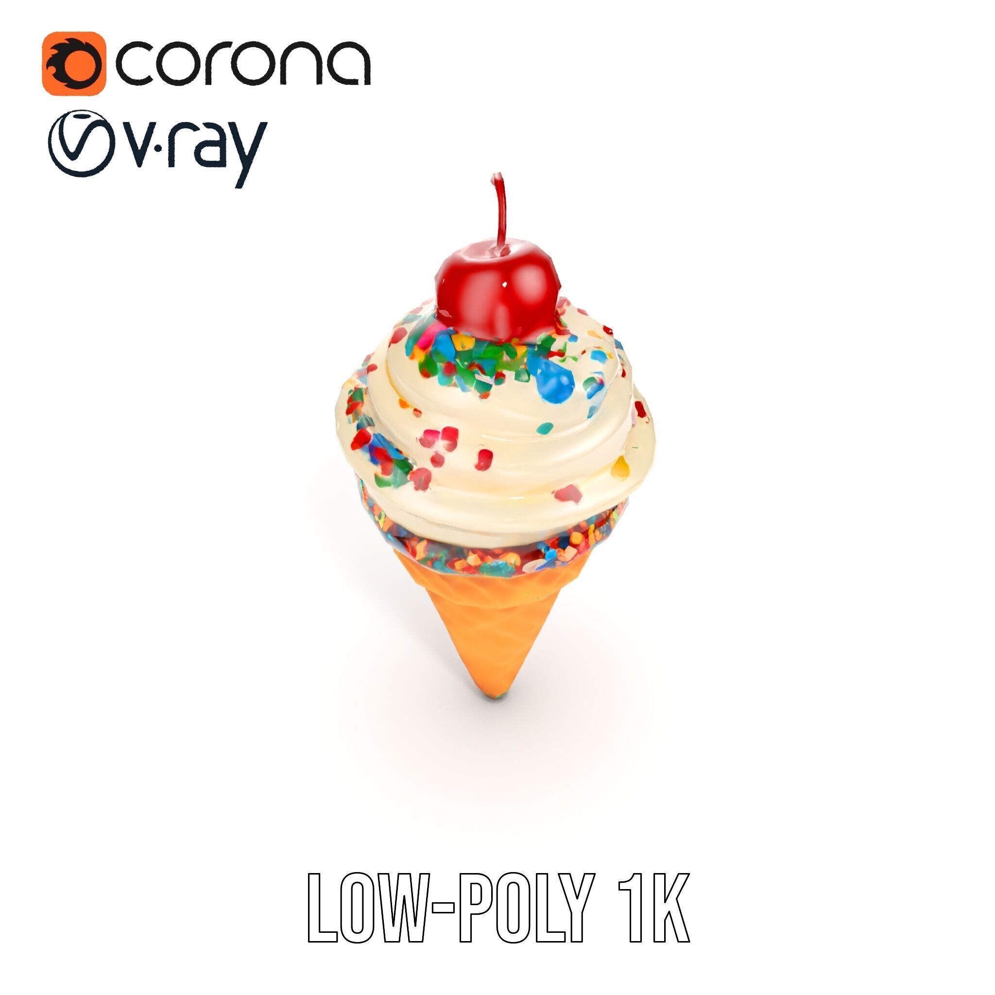 Ice Cream Cone with Sprinkles and Cherry Model Pack Low-poly 3D model_26