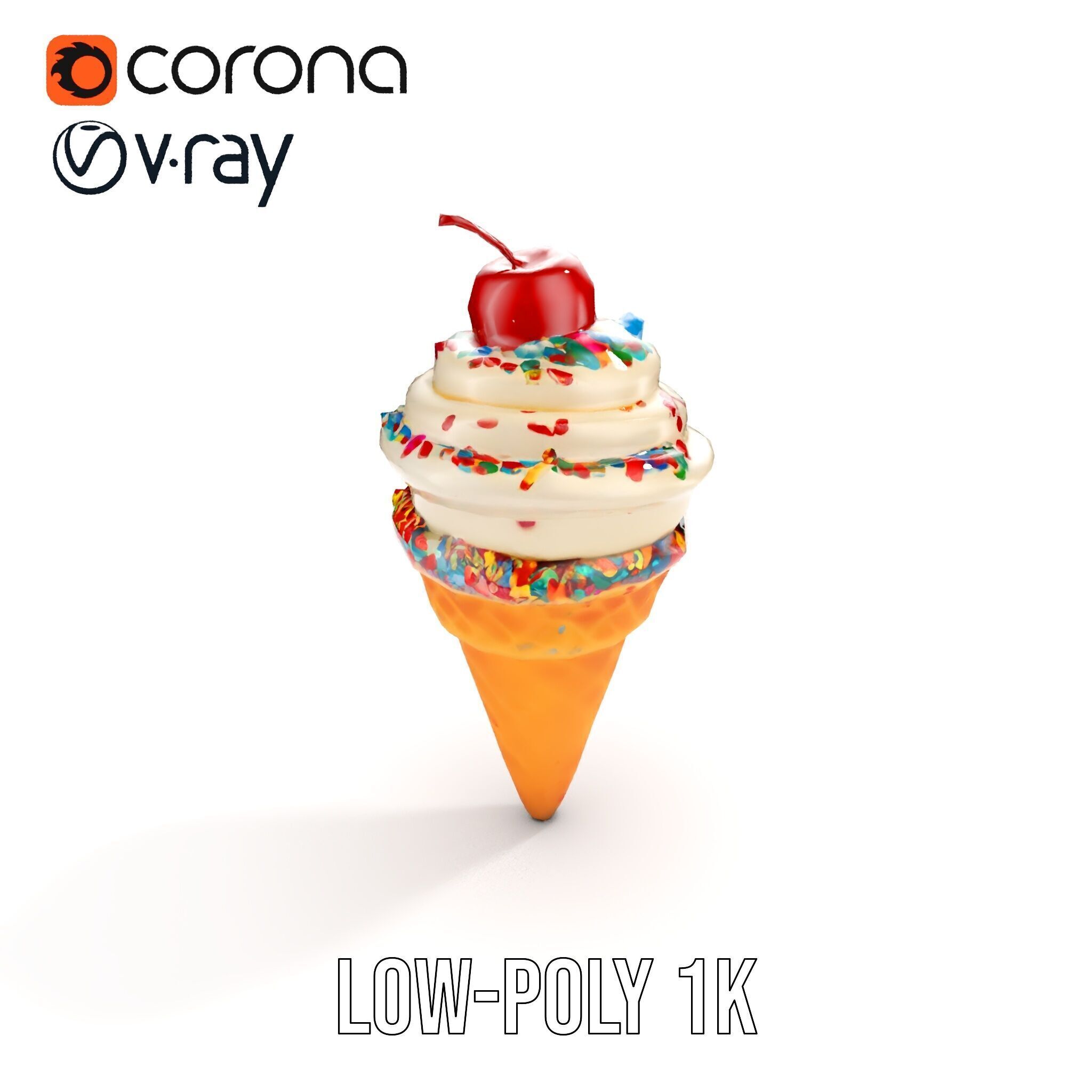 Ice Cream Cone with Sprinkles and Cherry Model Pack Low-poly 3D model_16