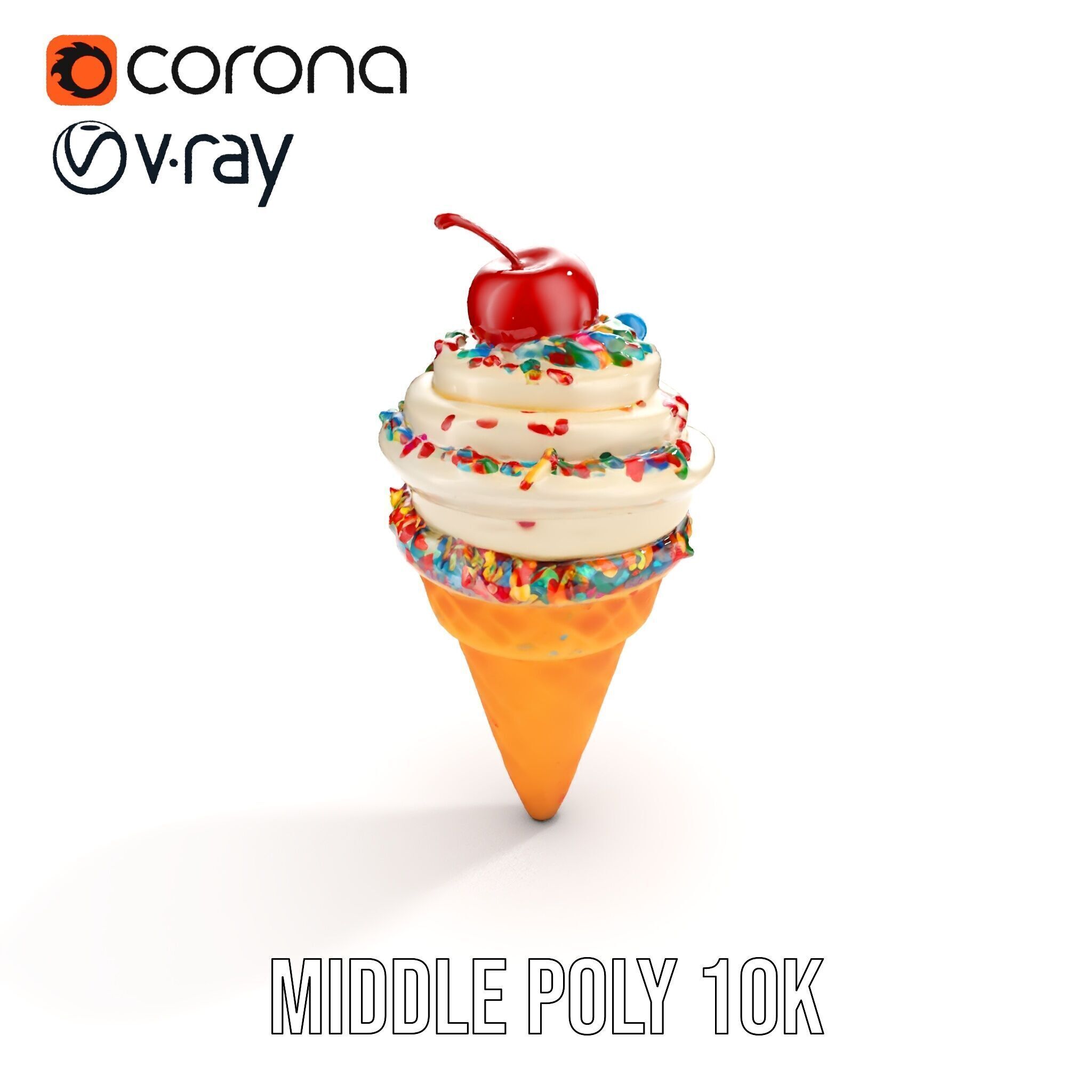 Ice Cream Cone with Sprinkles and Cherry Model Pack Low-poly 3D model_12
