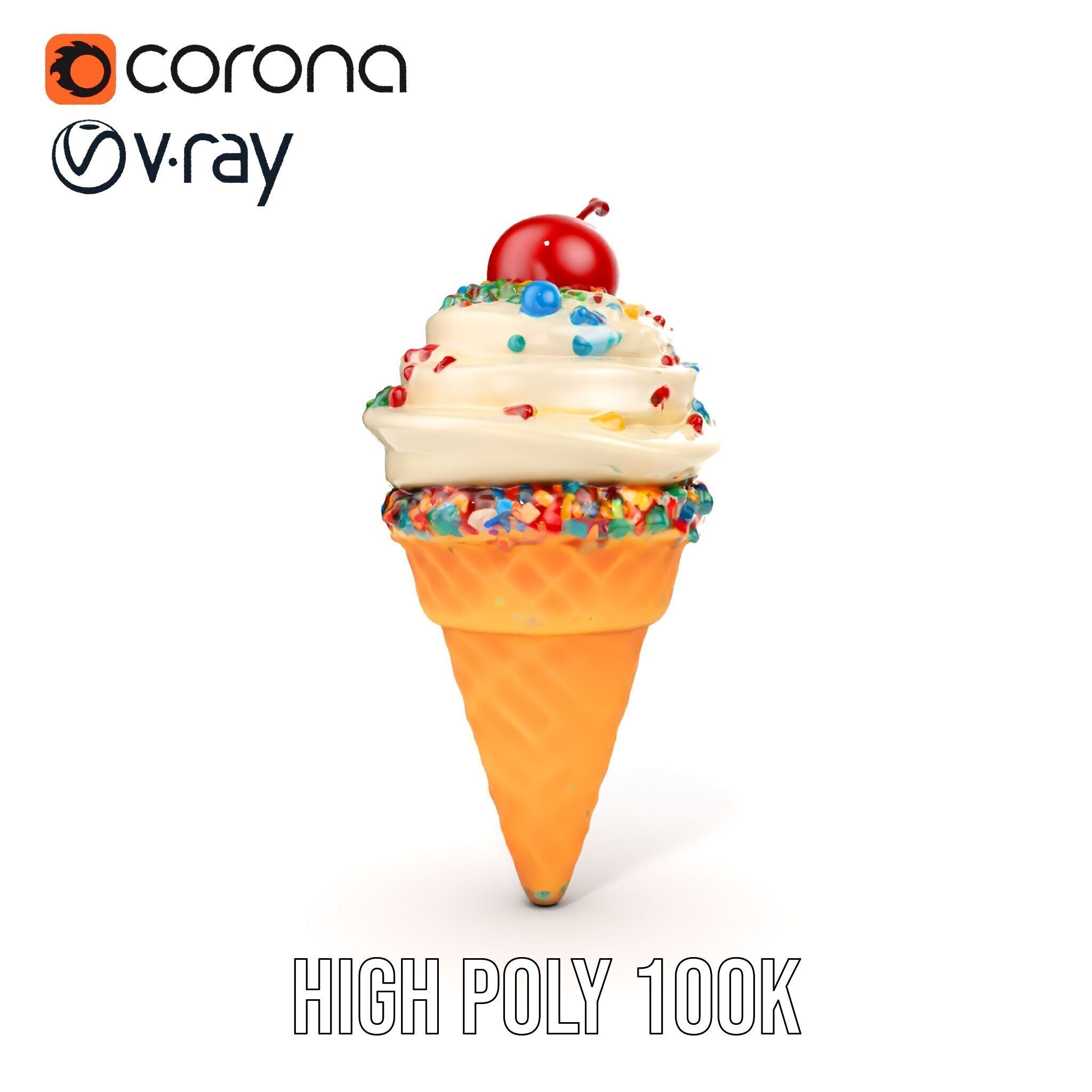 Ice Cream Cone with Sprinkles and Cherry Model Pack Low-poly 3D model_29