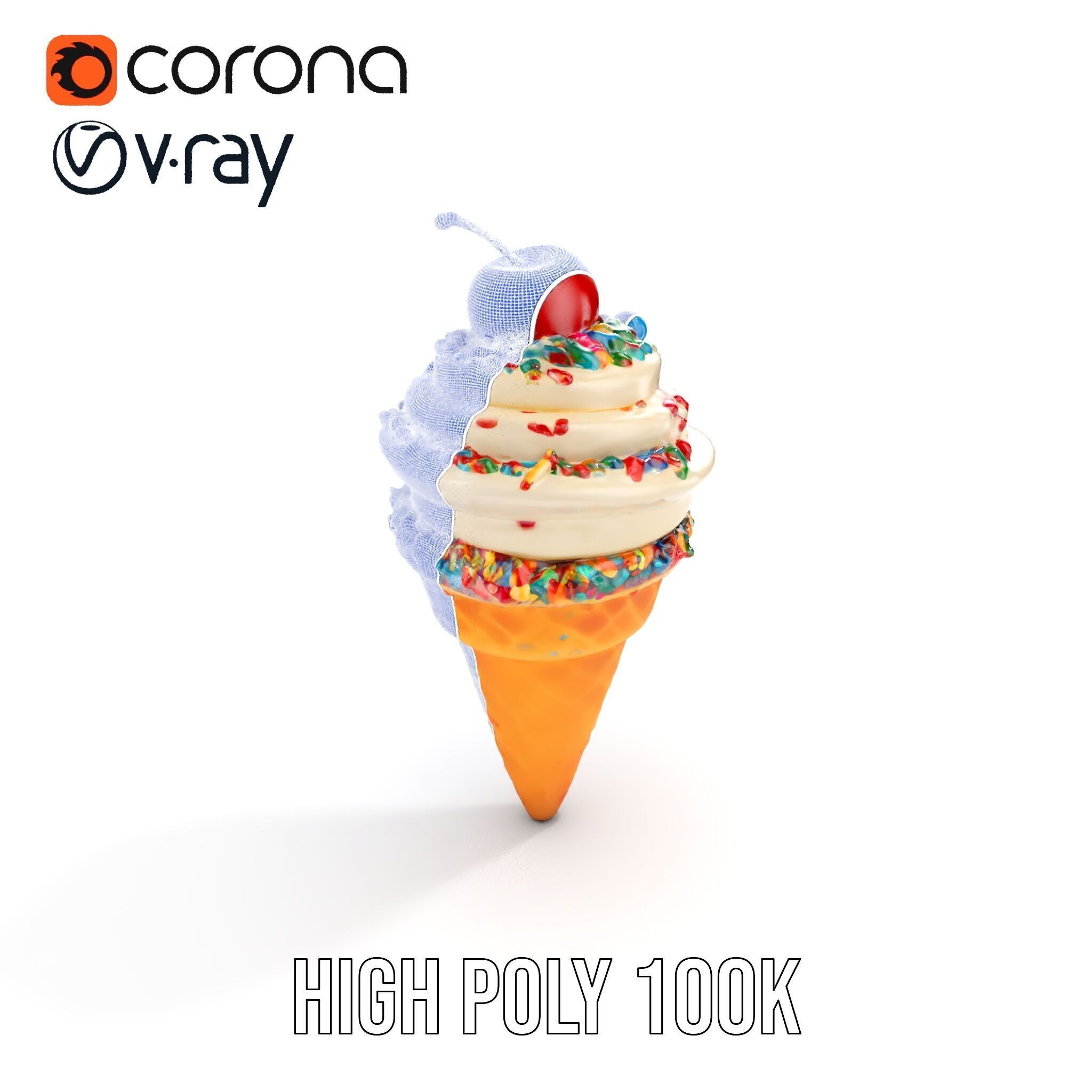Ice Cream Cone with Sprinkles and Cherry Model Pack Low-poly 3D model_24