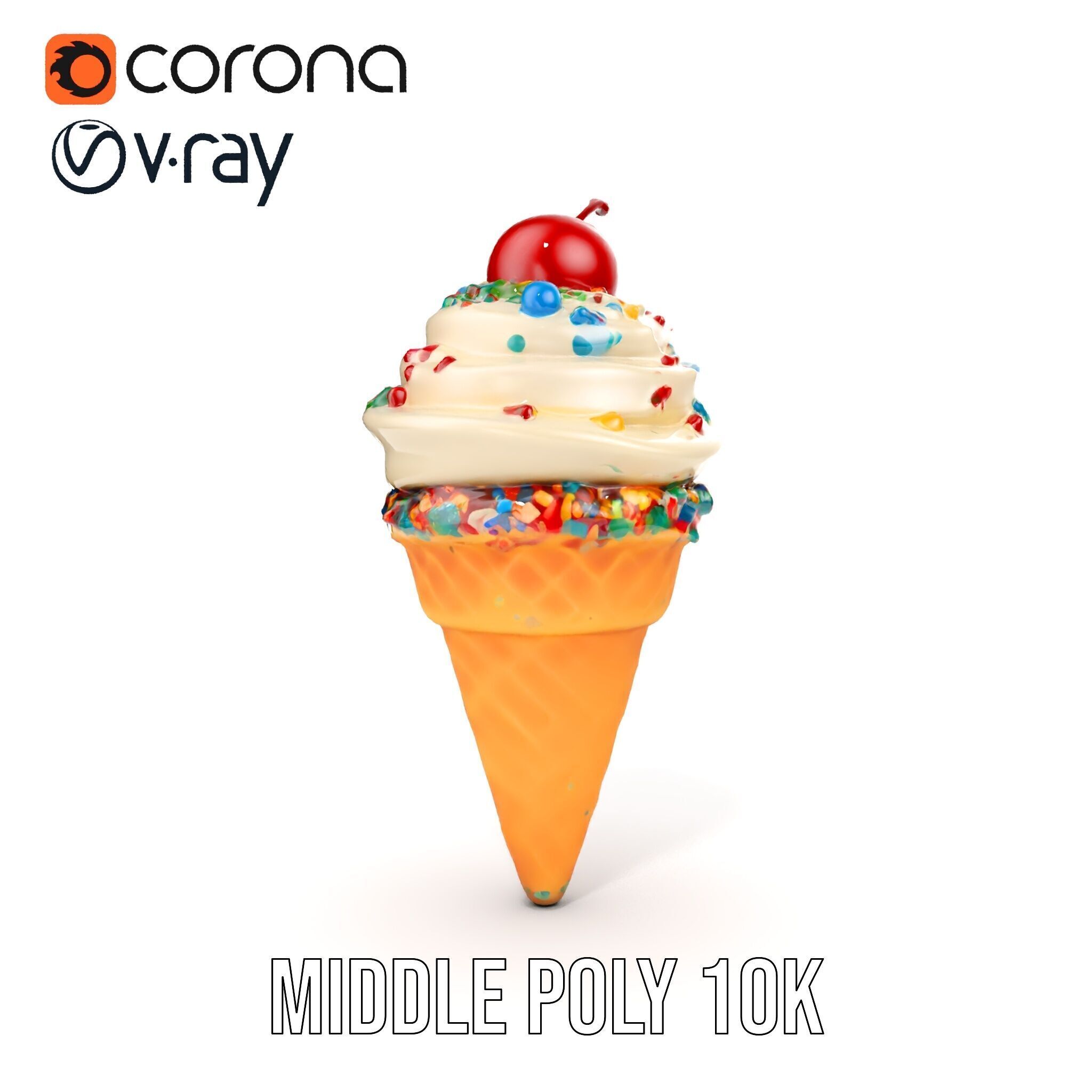 Ice Cream Cone with Sprinkles and Cherry Model Pack Low-poly 3D model_6