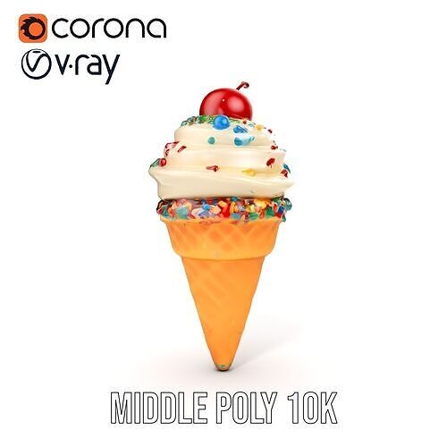 Ice Cream Cone with Sprinkles and Cherry Model Pack Low-poly 3D model 6