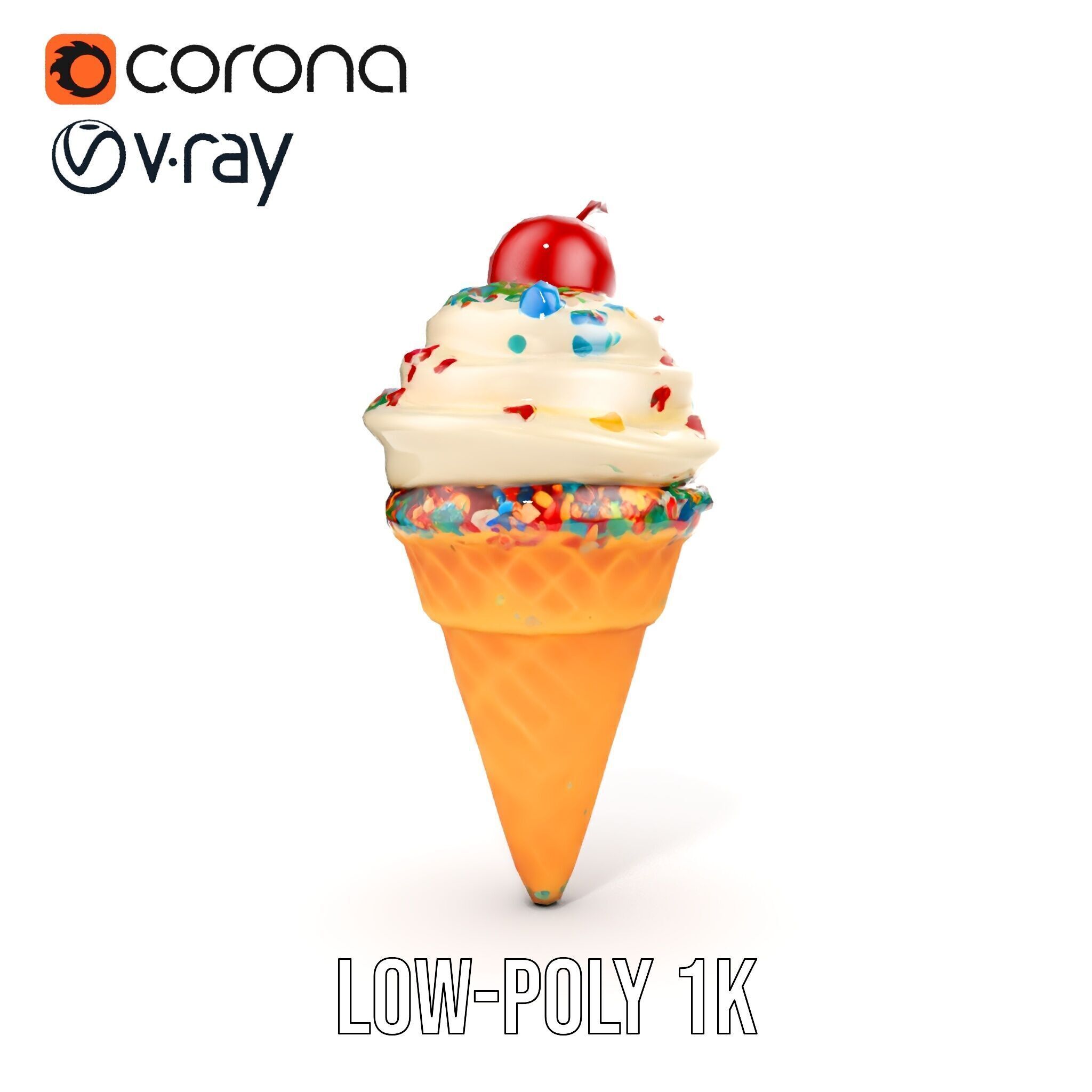 Ice Cream Cone with Sprinkles and Cherry Model Pack Low-poly 3D model_7