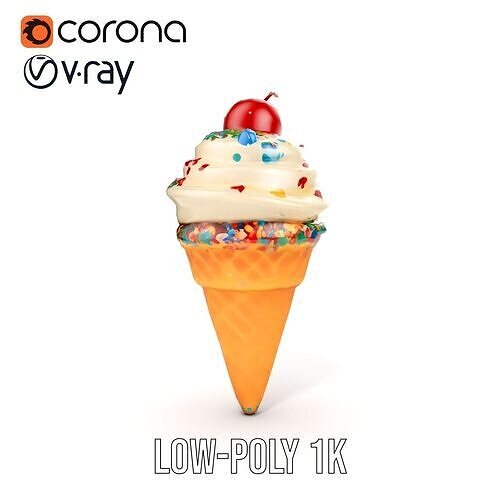 Ice Cream Cone with Sprinkles and Cherry Model Pack Low-poly 3D model 7
