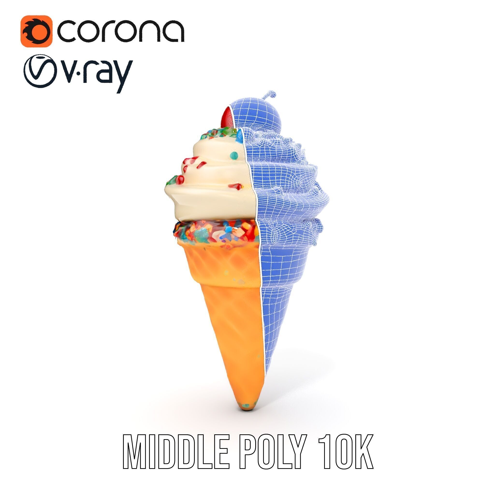 Ice Cream Cone with Sprinkles and Cherry Model Pack Low-poly 3D model_30