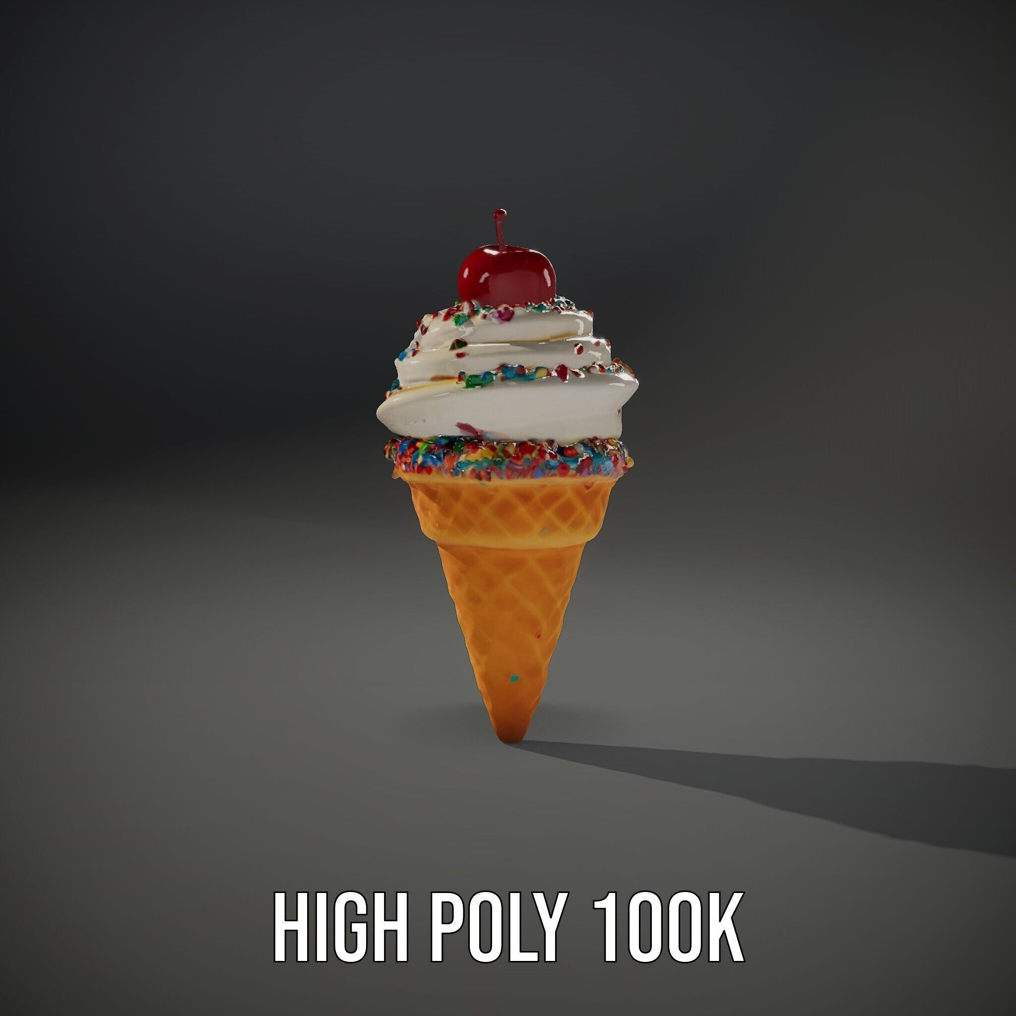 Ice Cream Cone with Sprinkles and Cherry Model Pack Low-poly 3D model_11