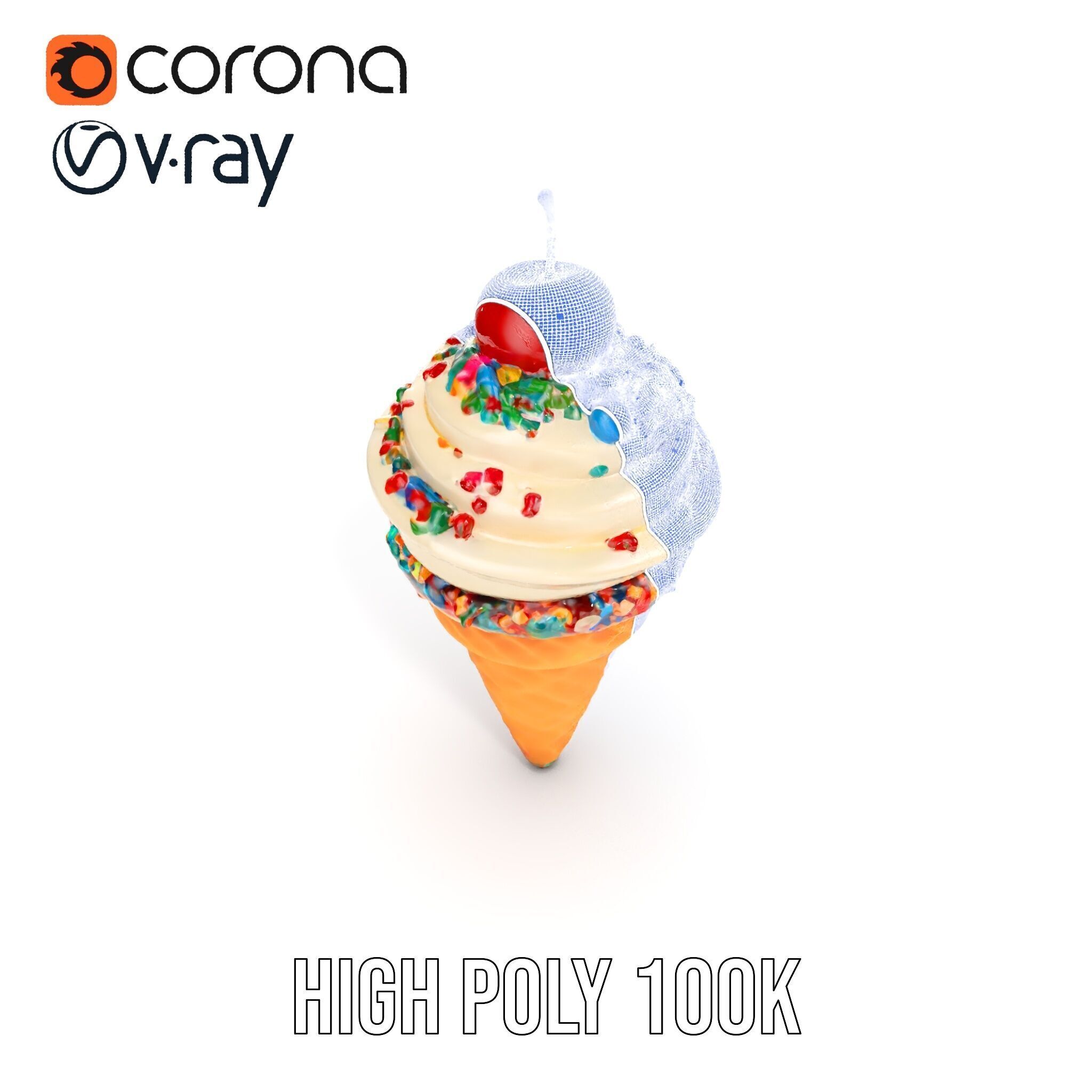 Ice Cream Cone with Sprinkles and Cherry Model Pack Low-poly 3D model_37
