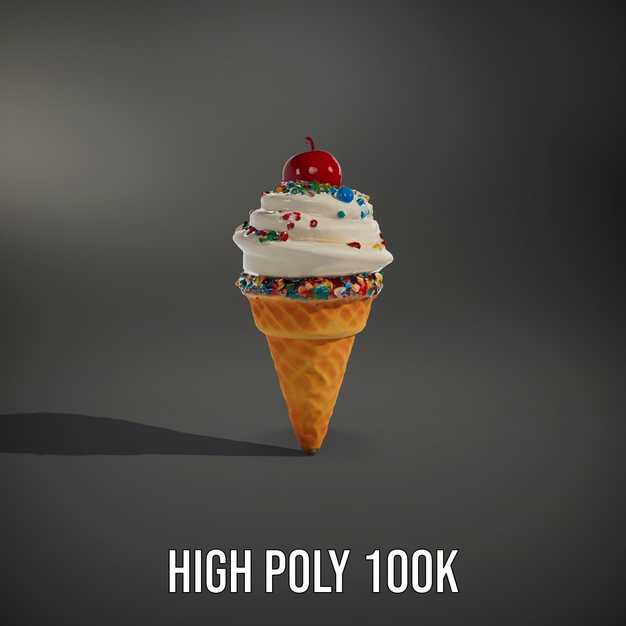 Ice Cream Cone with Sprinkles and Cherry Model Pack Low-poly 3D model_8