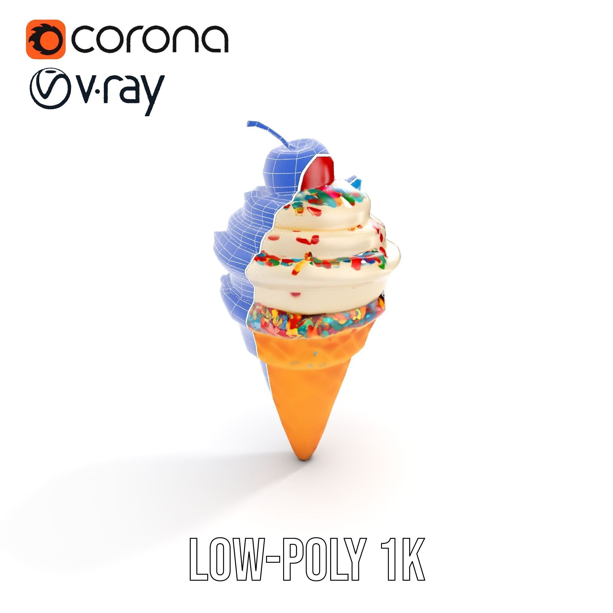 Ice Cream Cone with Sprinkles and Cherry Model Pack Low-poly 3D model_18
