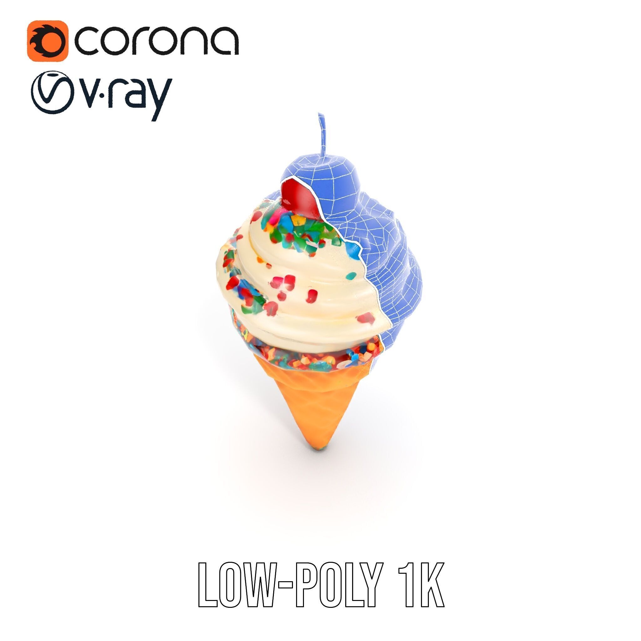 Ice Cream Cone with Sprinkles and Cherry Model Pack Low-poly 3D model_28