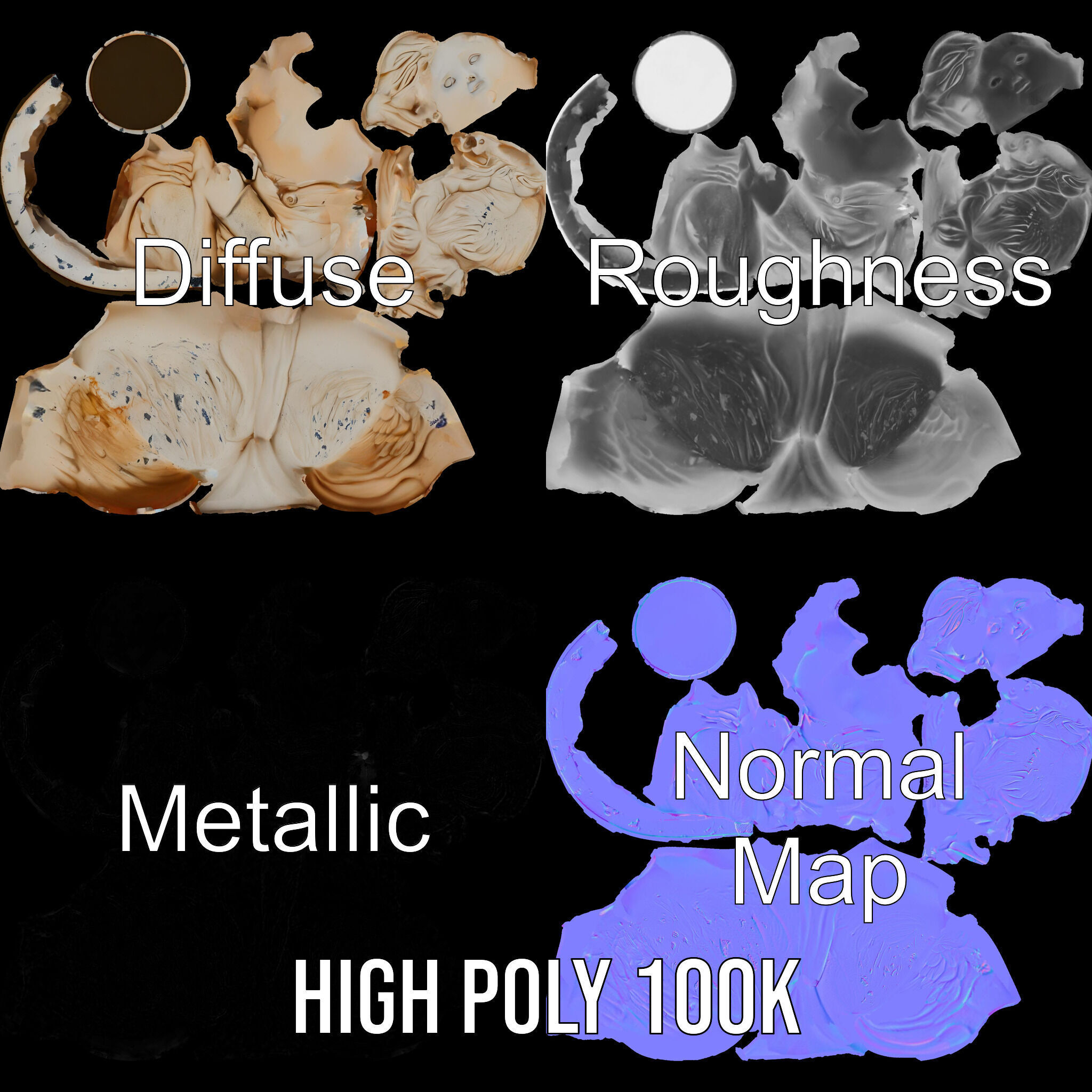 Angel Sculpture Bust Model Pack for Artistic Renderings Low-poly 3D model_3