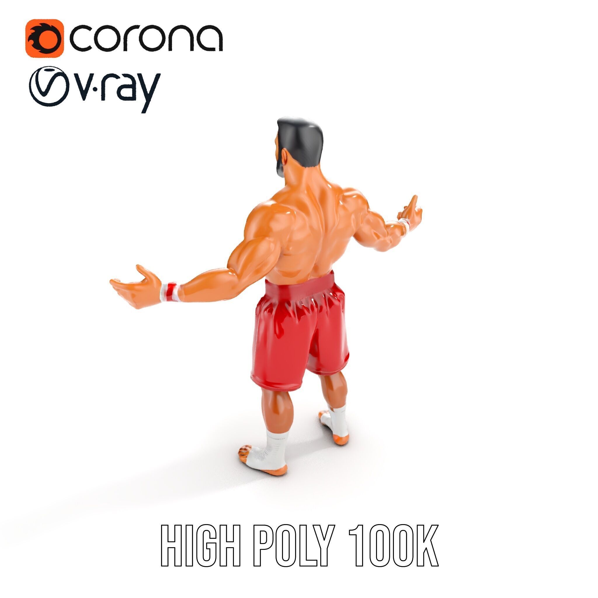 Boxer Warrior Character Rigged and Animated D Model Low-poly 3D model_24