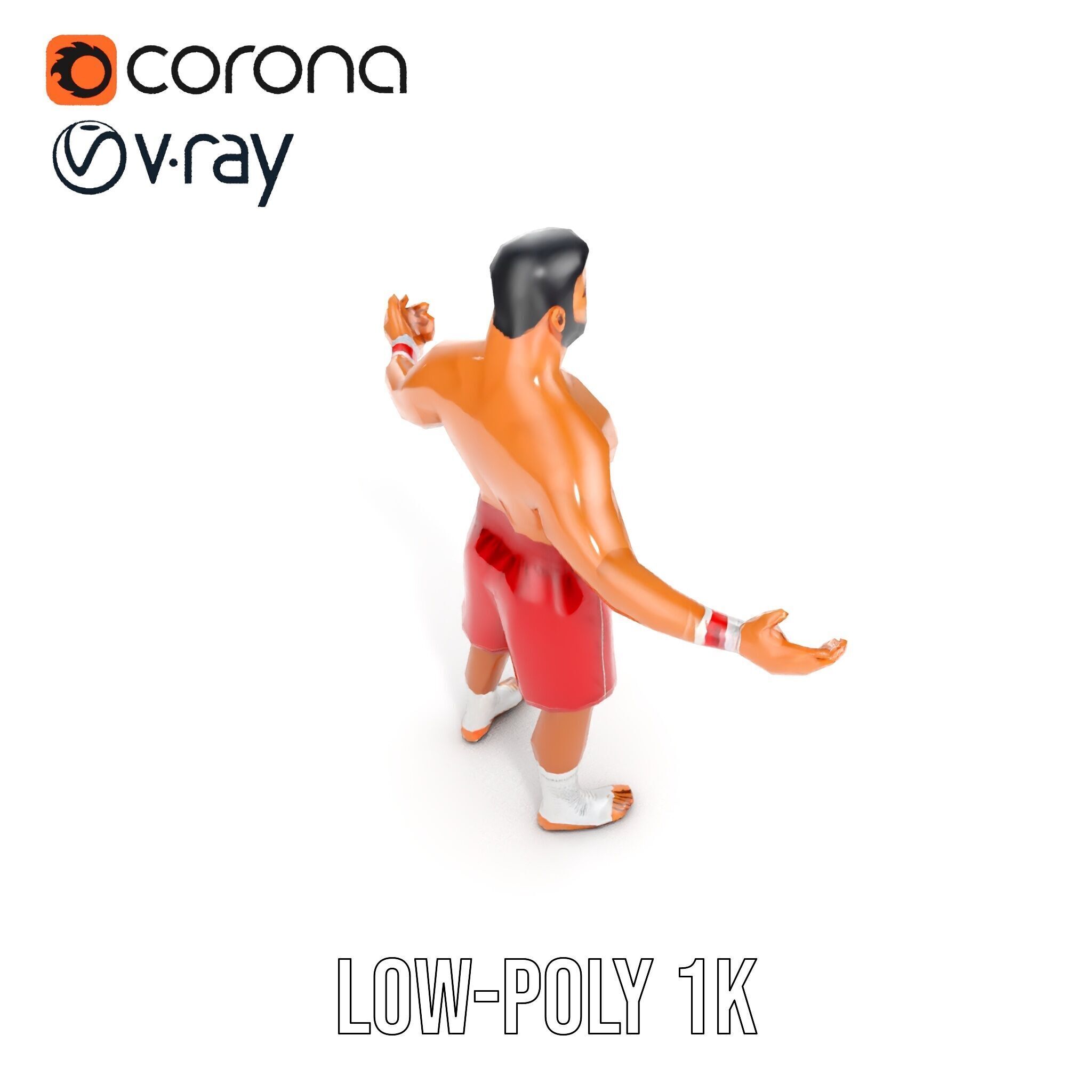 Boxer Warrior Character Rigged and Animated D Model Low-poly 3D model_10