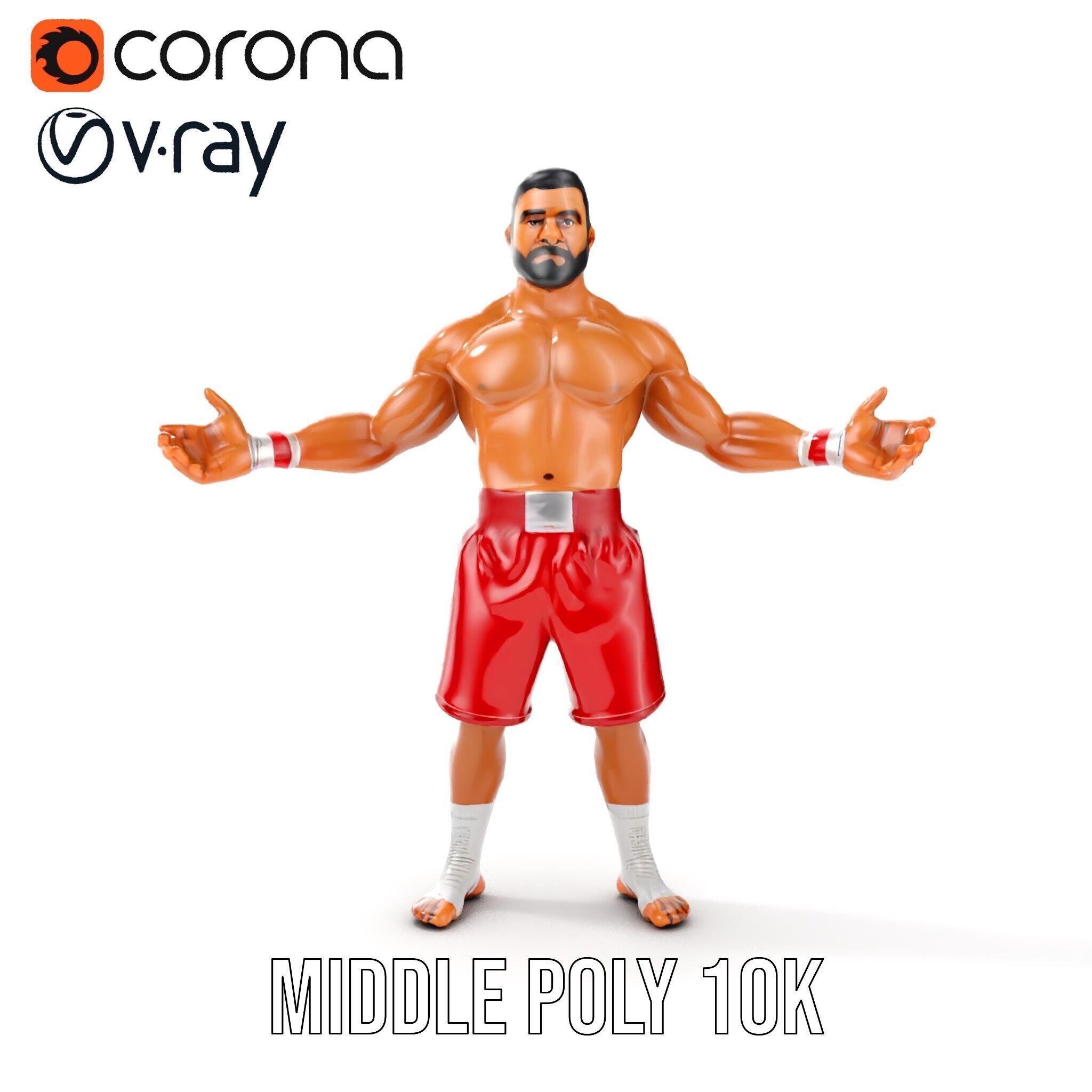 Boxer Warrior Character Rigged and Animated D Model Low-poly 3D model_28