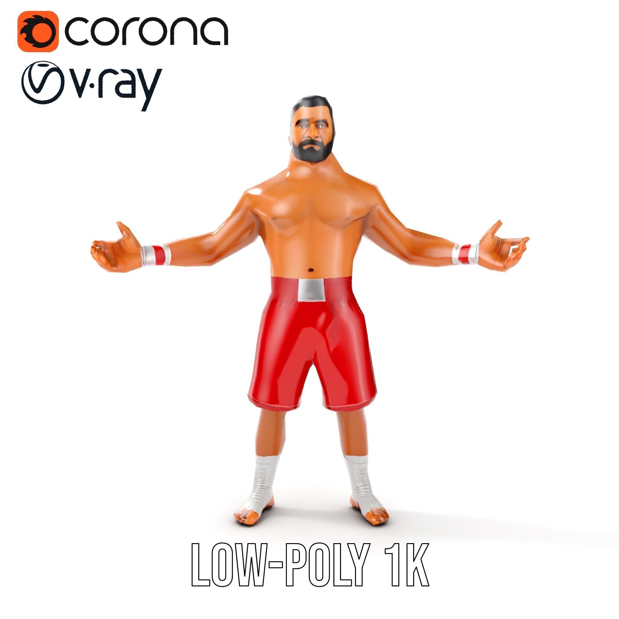 Boxer Warrior Character Rigged and Animated D Model Low-poly 3D model_13