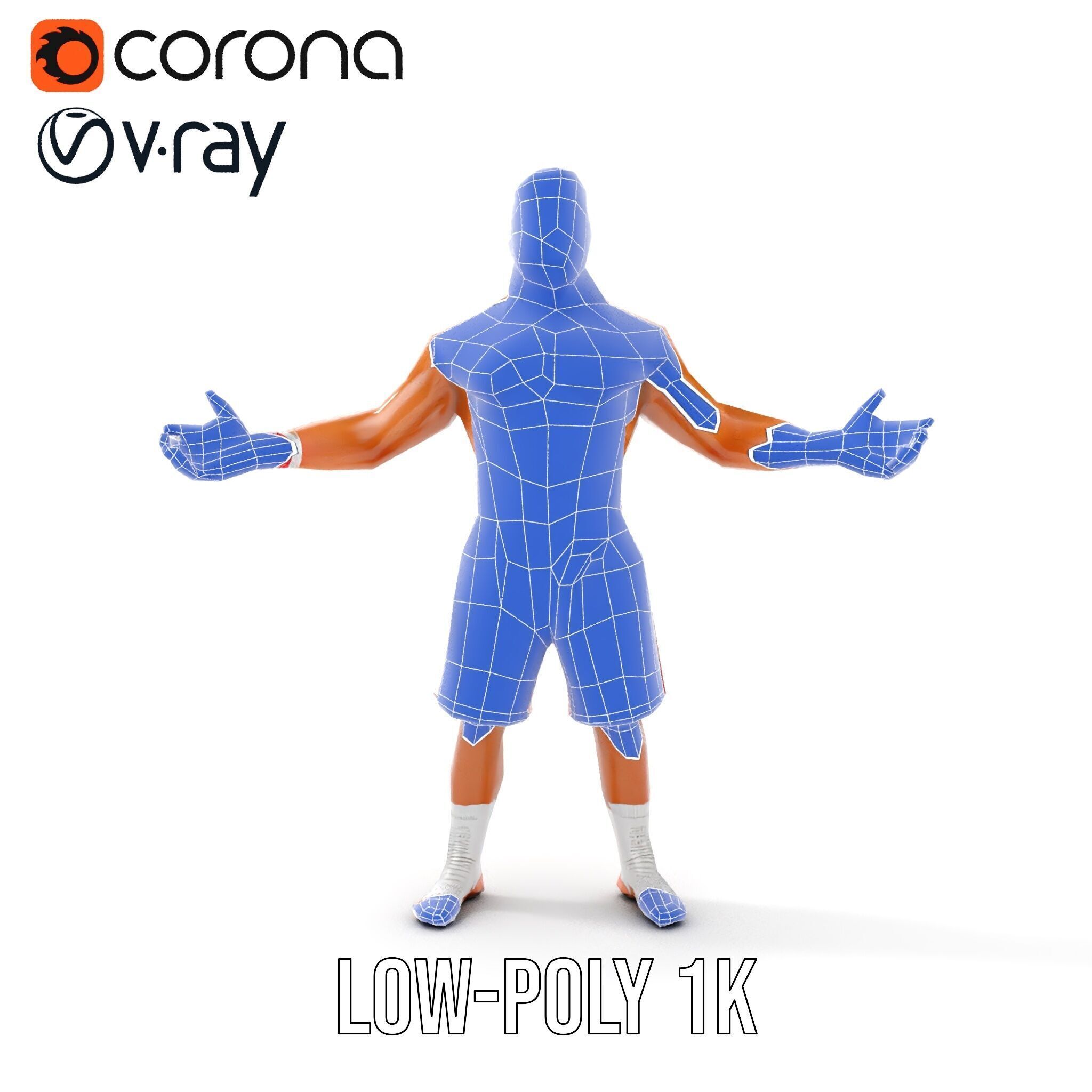 Boxer Warrior Character Rigged and Animated D Model Low-poly 3D model_20