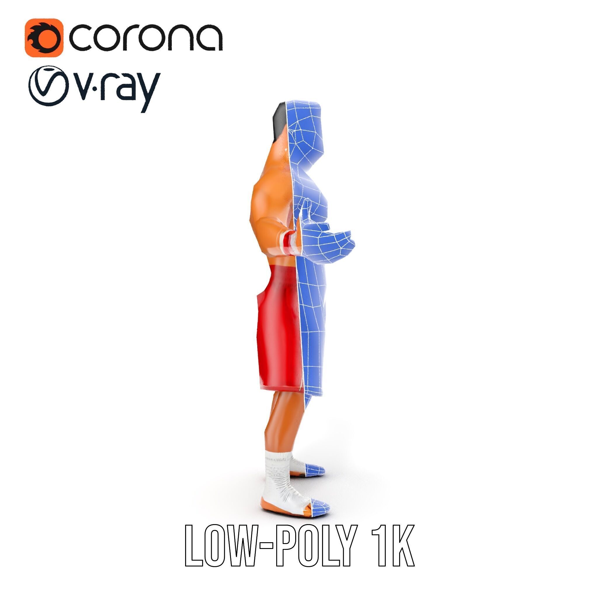 Boxer Warrior Character Rigged and Animated D Model Low-poly 3D model_23