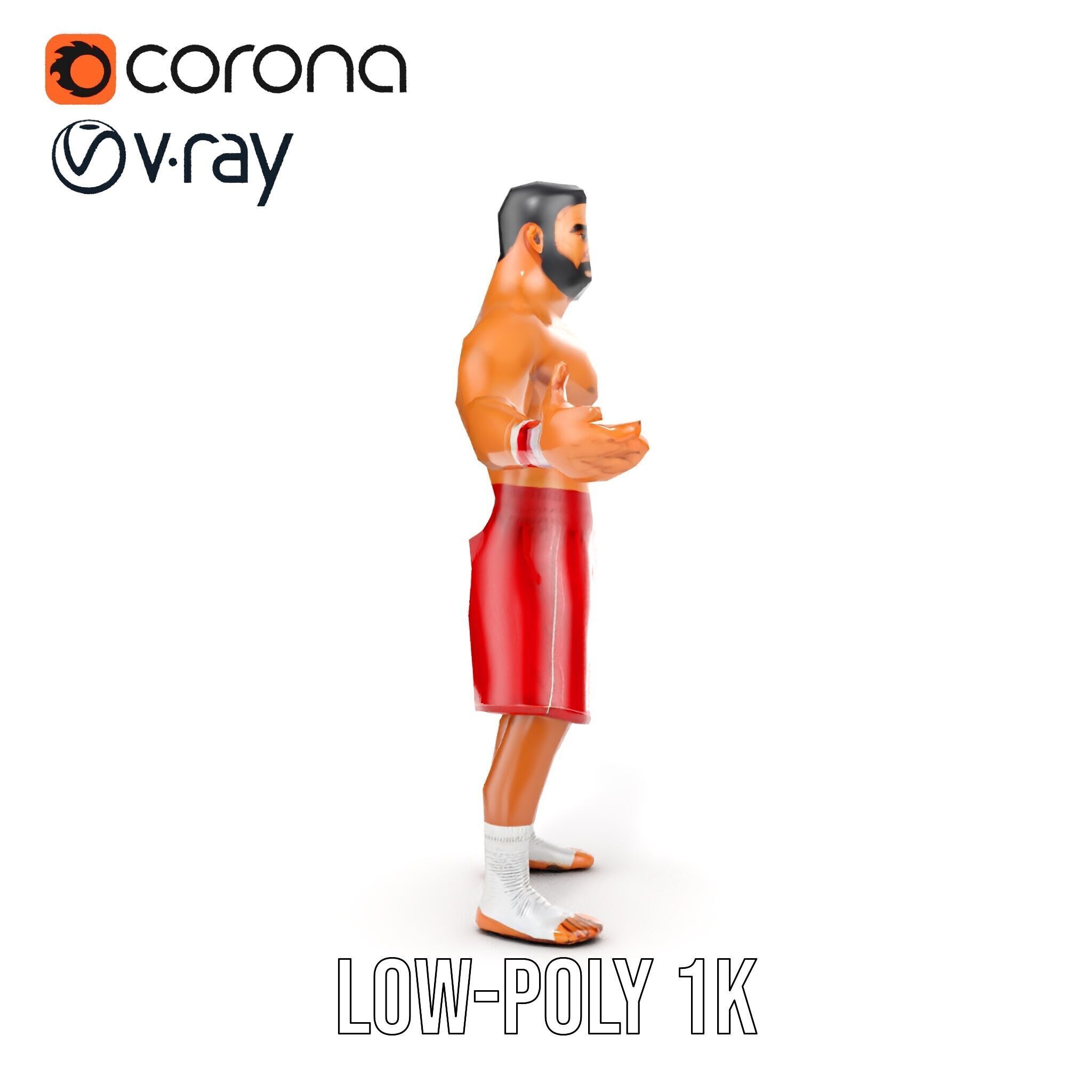 Boxer Warrior Character Rigged and Animated D Model Low-poly 3D model_29