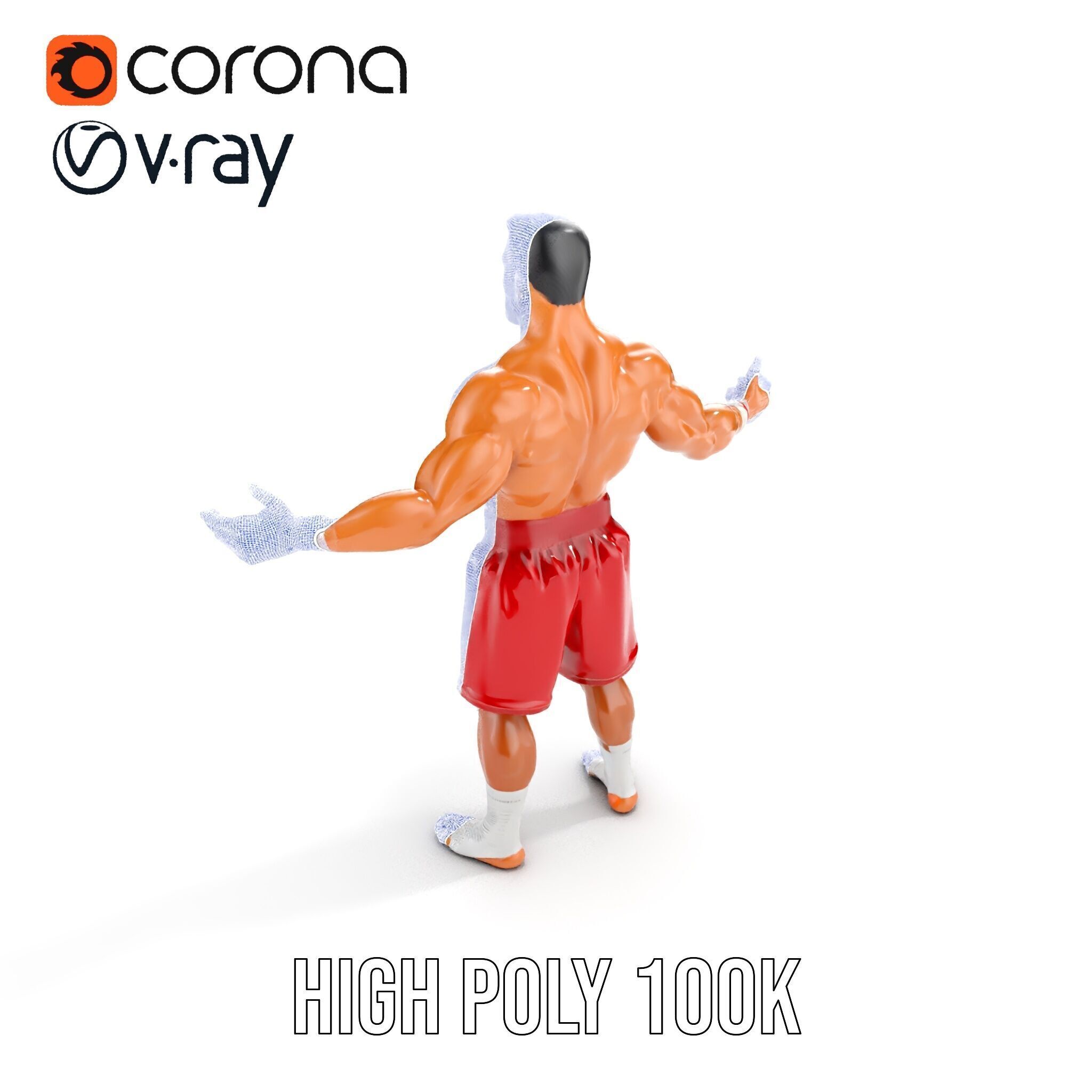 Boxer Warrior Character Rigged and Animated D Model Low-poly 3D model_32