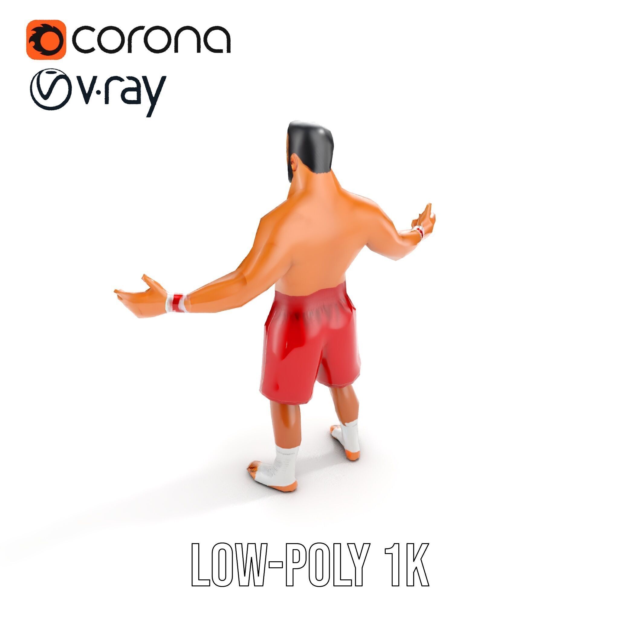 Boxer Warrior Character Rigged and Animated D Model Low-poly 3D model_26