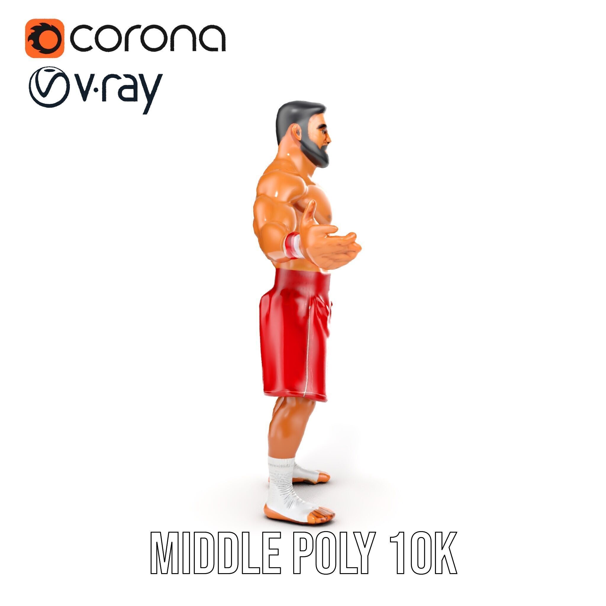 Boxer Warrior Character Rigged and Animated D Model Low-poly 3D model_17