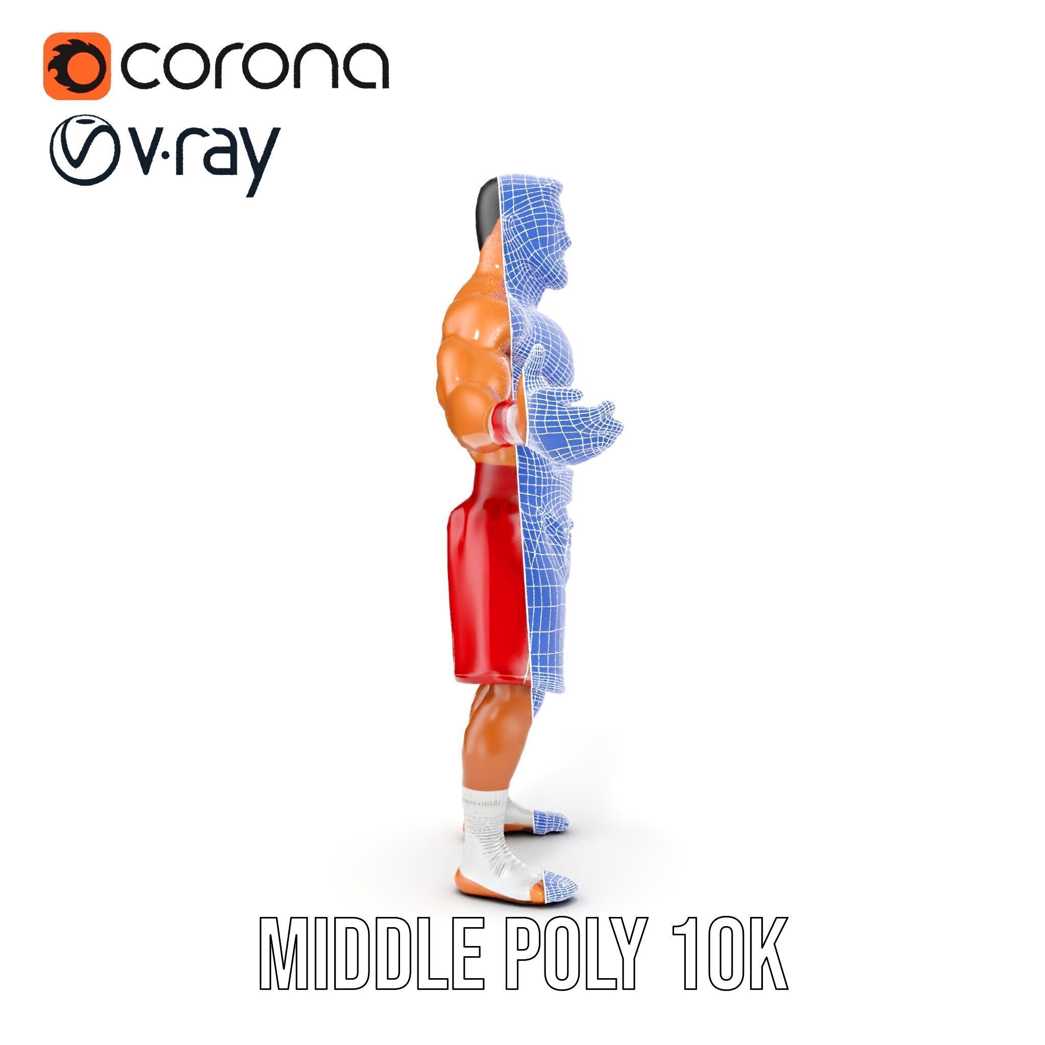 Boxer Warrior Character Rigged and Animated D Model Low-poly 3D model_25