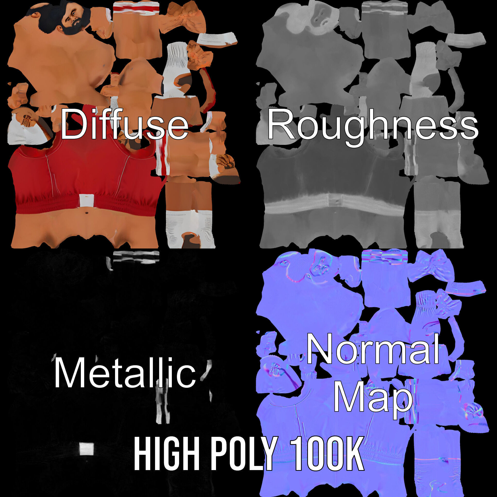 Boxer Warrior Character Rigged and Animated D Model Low-poly 3D model_3