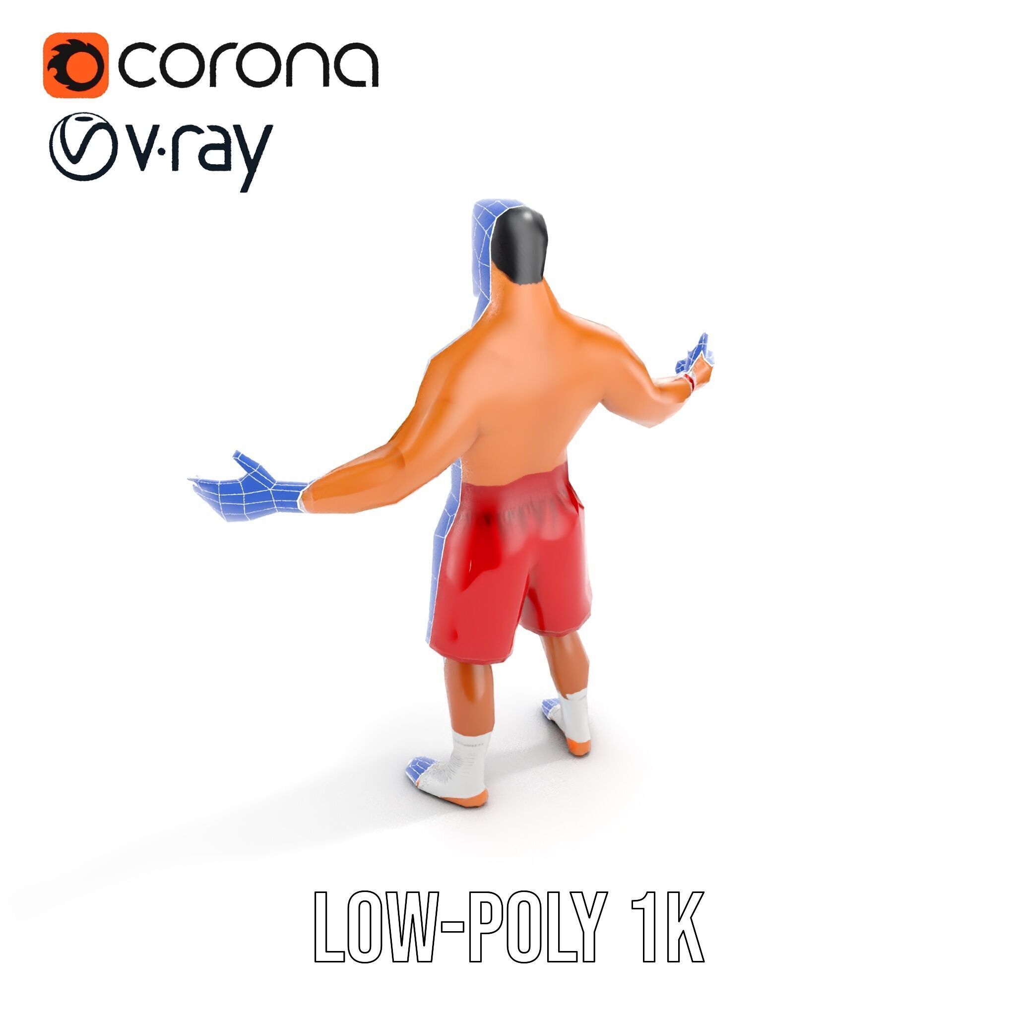 Boxer Warrior Character Rigged and Animated D Model Low-poly 3D model_31