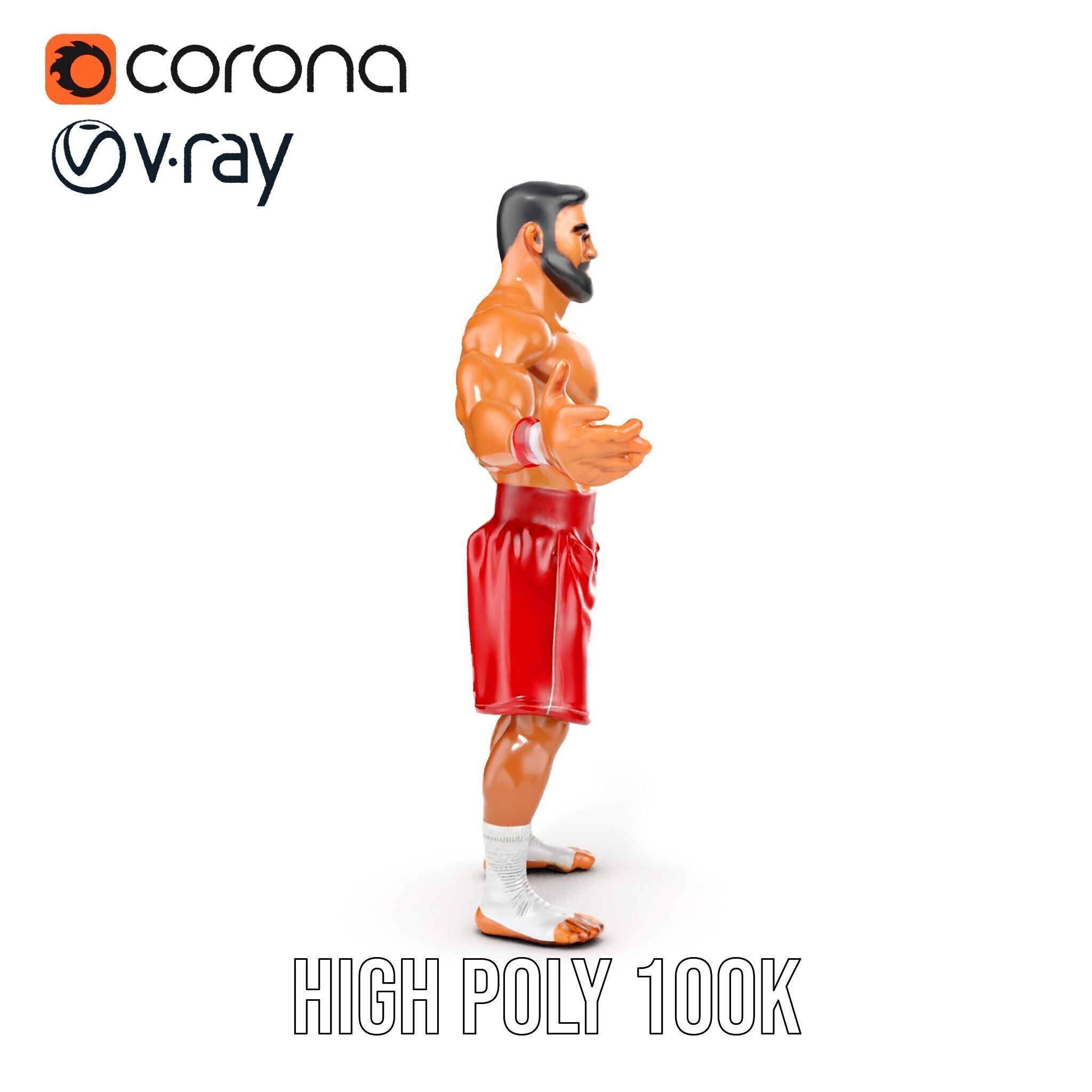 Boxer Warrior Character Rigged and Animated D Model Low-poly 3D model_37