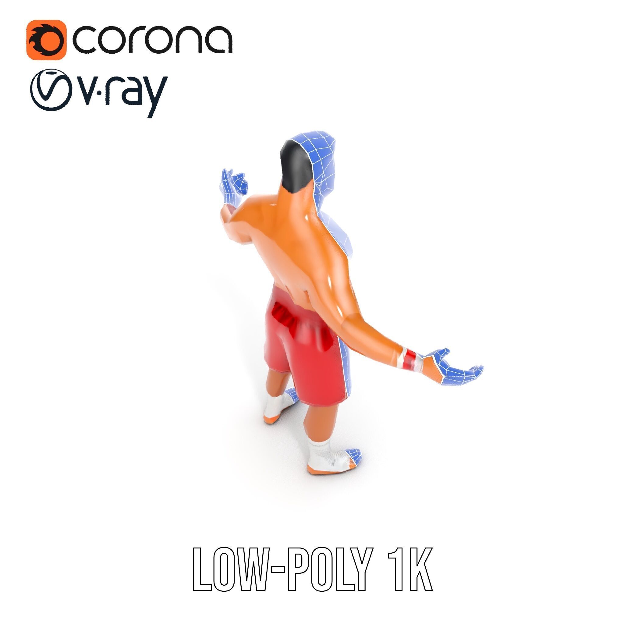 Boxer Warrior Character Rigged and Animated D Model Low-poly 3D model_18